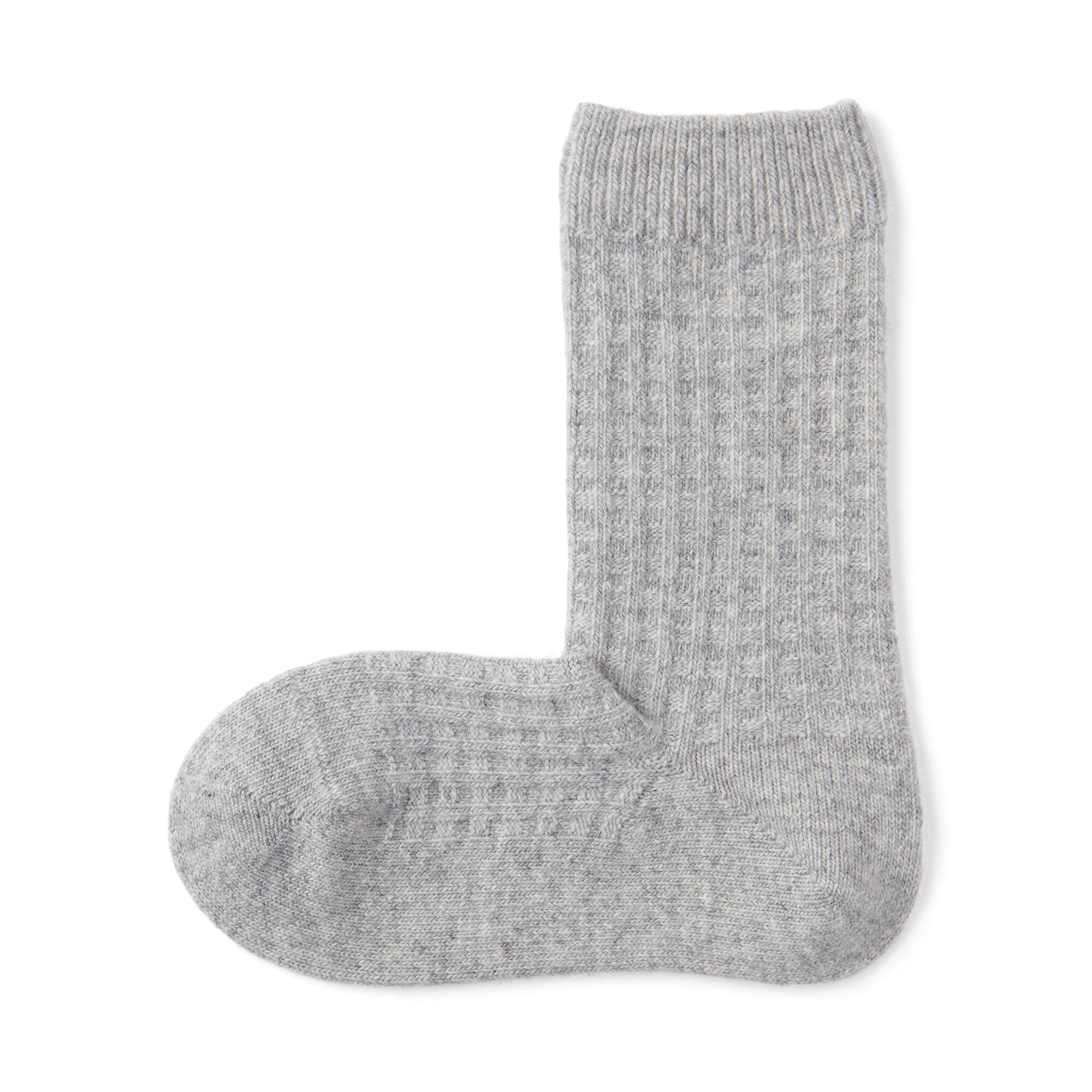 婦人　足なり直角　履き口やわらか　ウール混　ワッフル柄編み靴下