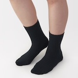 婦人　足なり直角　履き口やわらか　ウール混　ワッフル柄編み靴下
