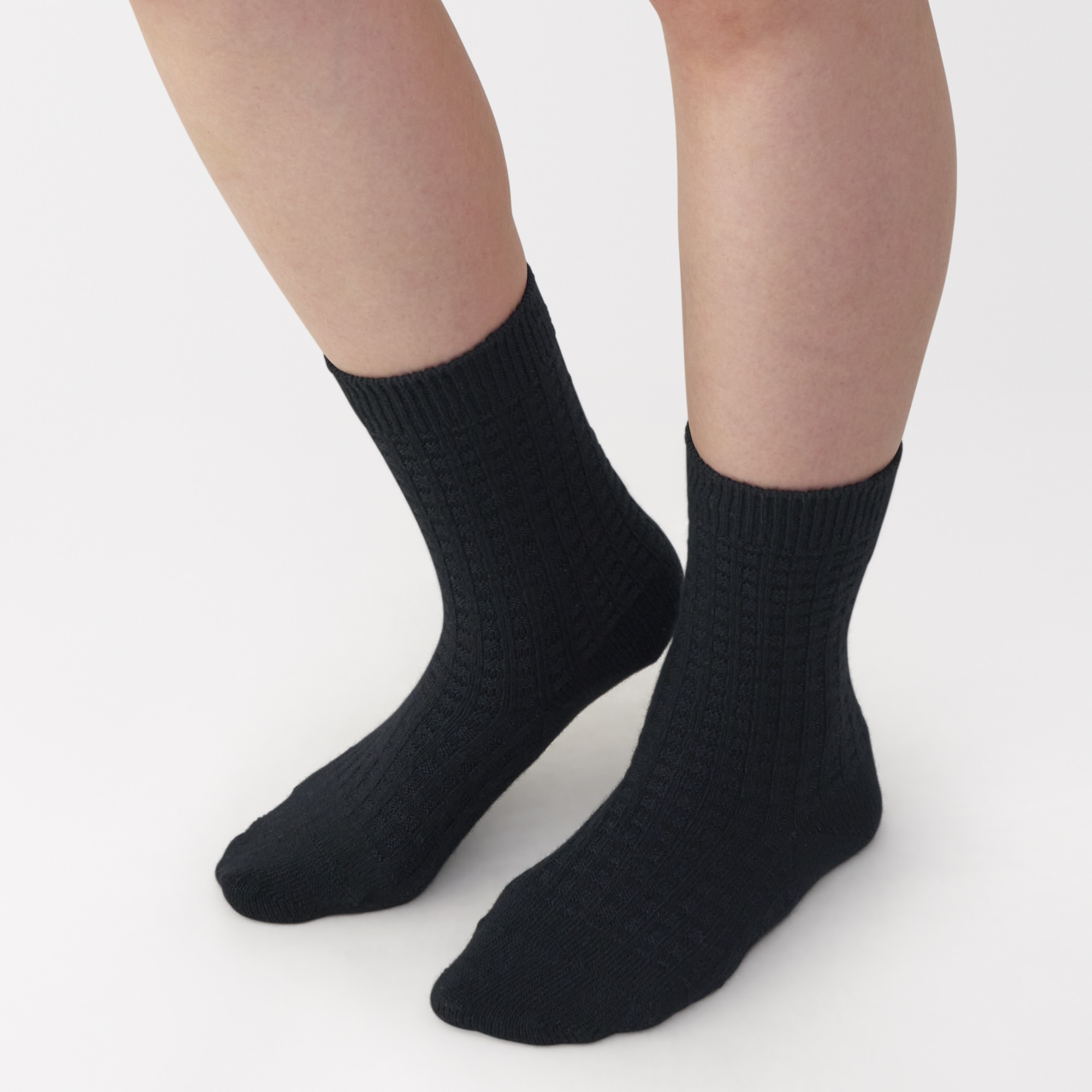 婦人　足なり直角　履き口やわらか　ウール混　ワッフル柄編み靴下