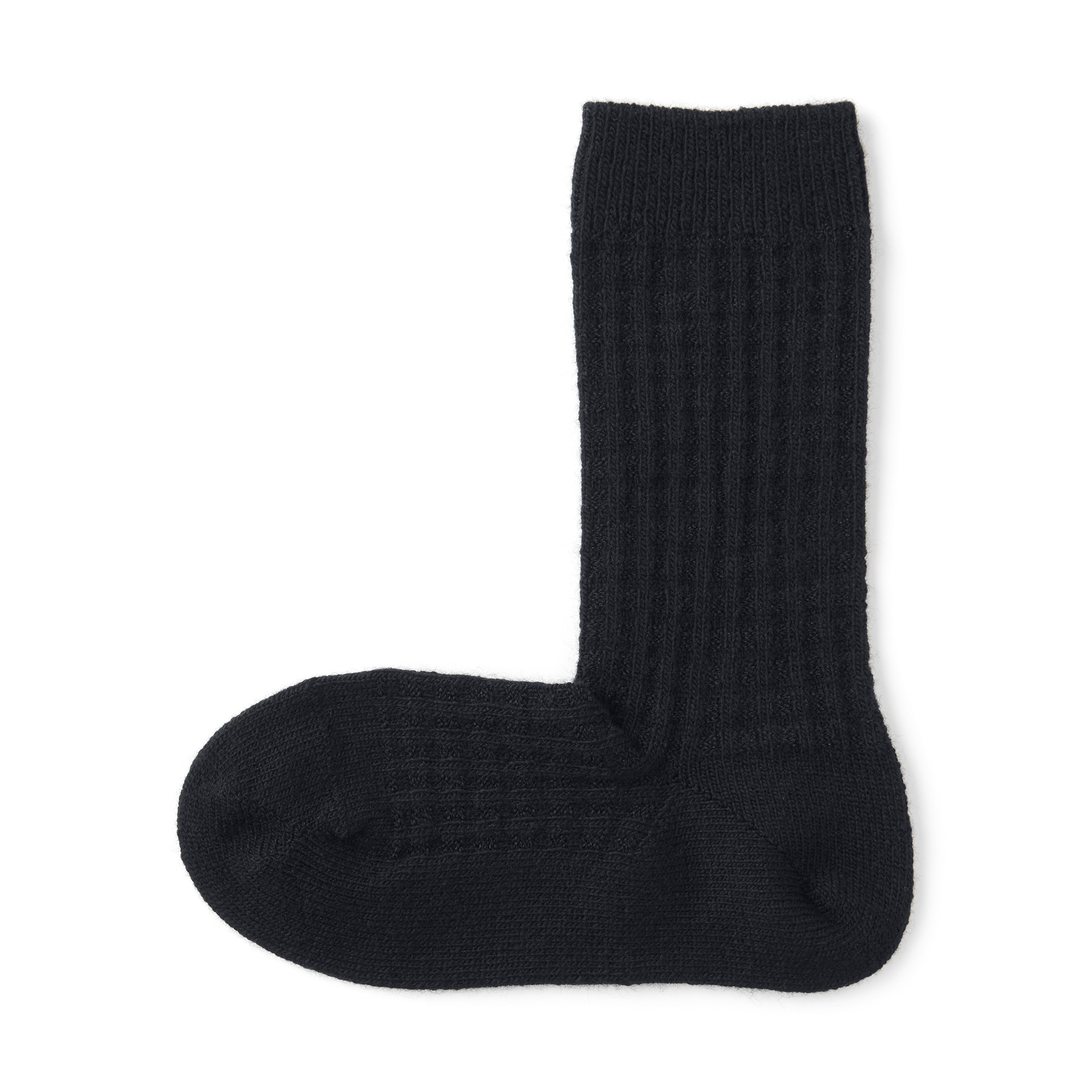 婦人　足なり直角　履き口やわらか　ウール混　ワッフル柄編み靴下