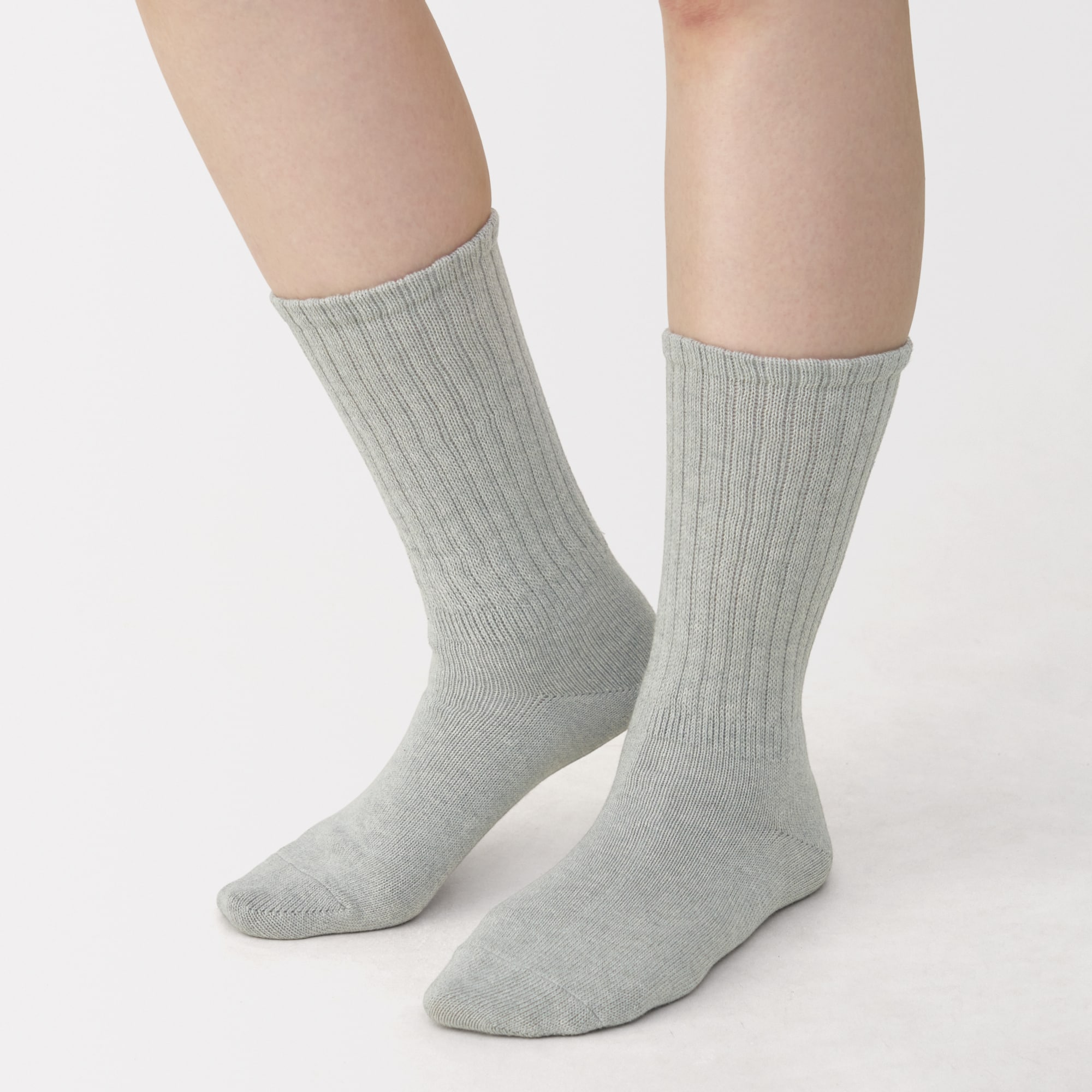 婦人　足なり直角　履き口やわらか　くしゅっと履ける　リブ編み靴下　※杢色