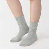 婦人　足なり直角　履き口やわらか　くしゅっと履ける　リブ編み靴下　※杢色