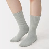 婦人　足なり直角　履き口やわらか　くしゅっと履ける　リブ編み靴下　※杢色