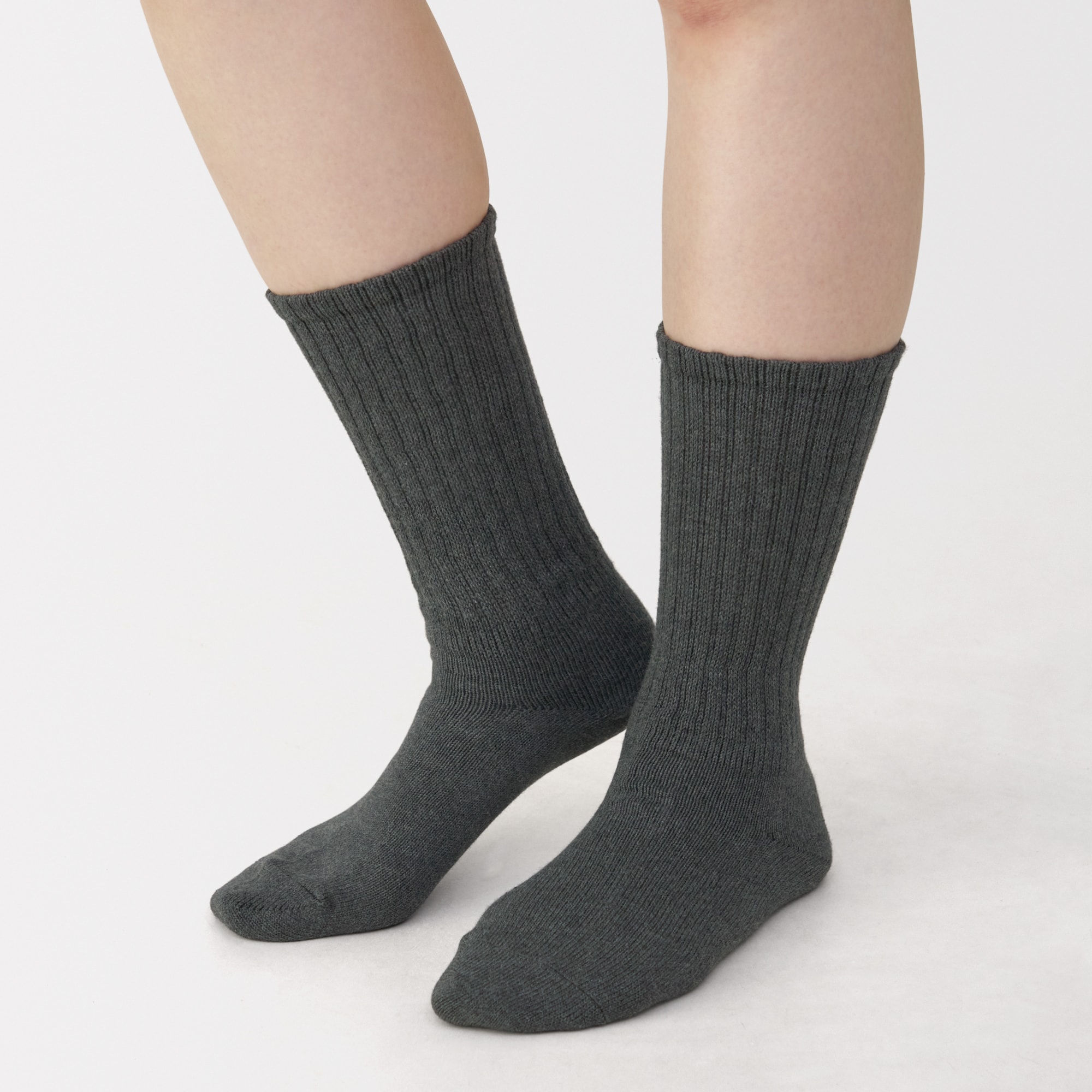 婦人　足なり直角　履き口やわらか　くしゅっと履ける　リブ編み靴下　※杢色