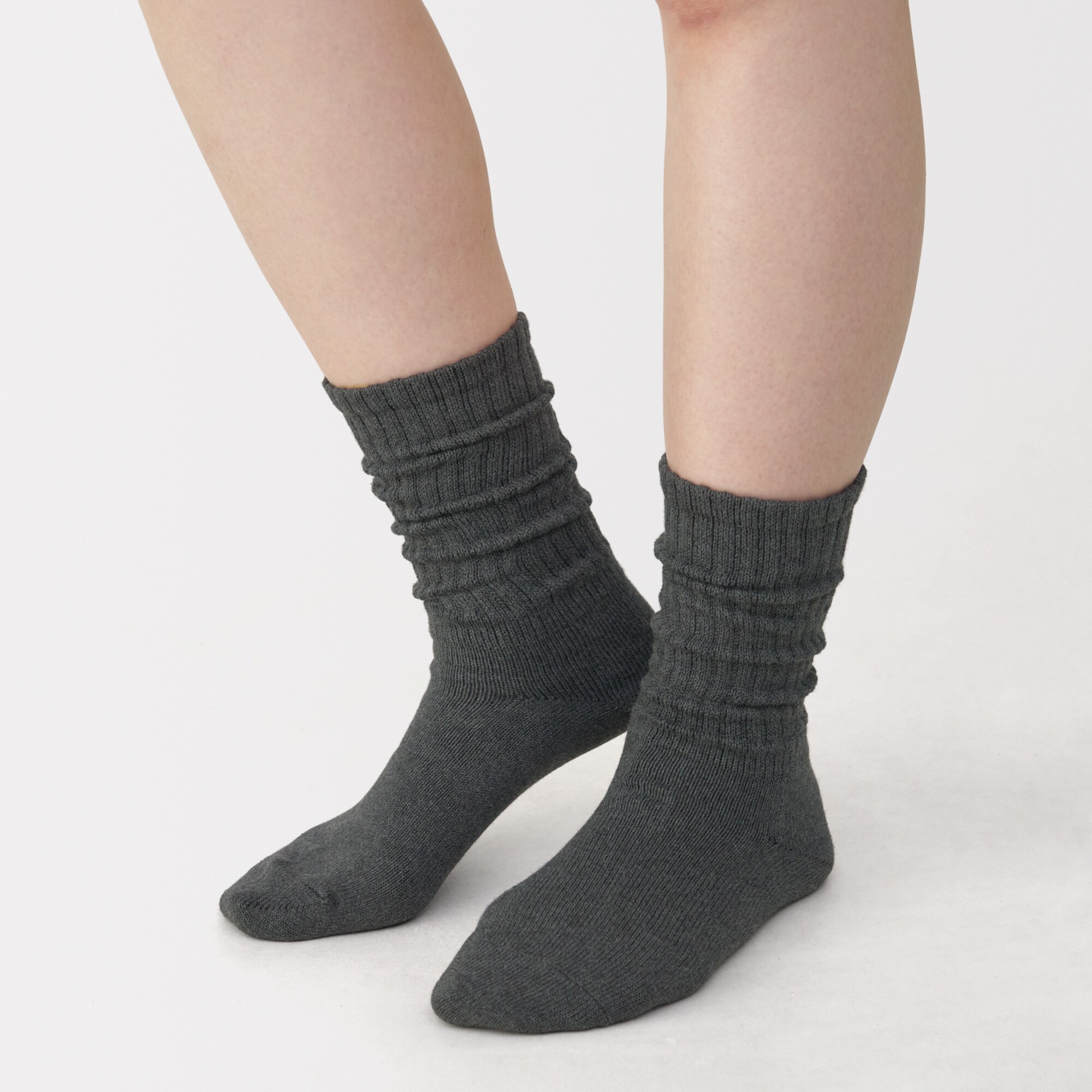 婦人　足なり直角　履き口やわらか　くしゅっと履ける　リブ編み靴下　※杢色