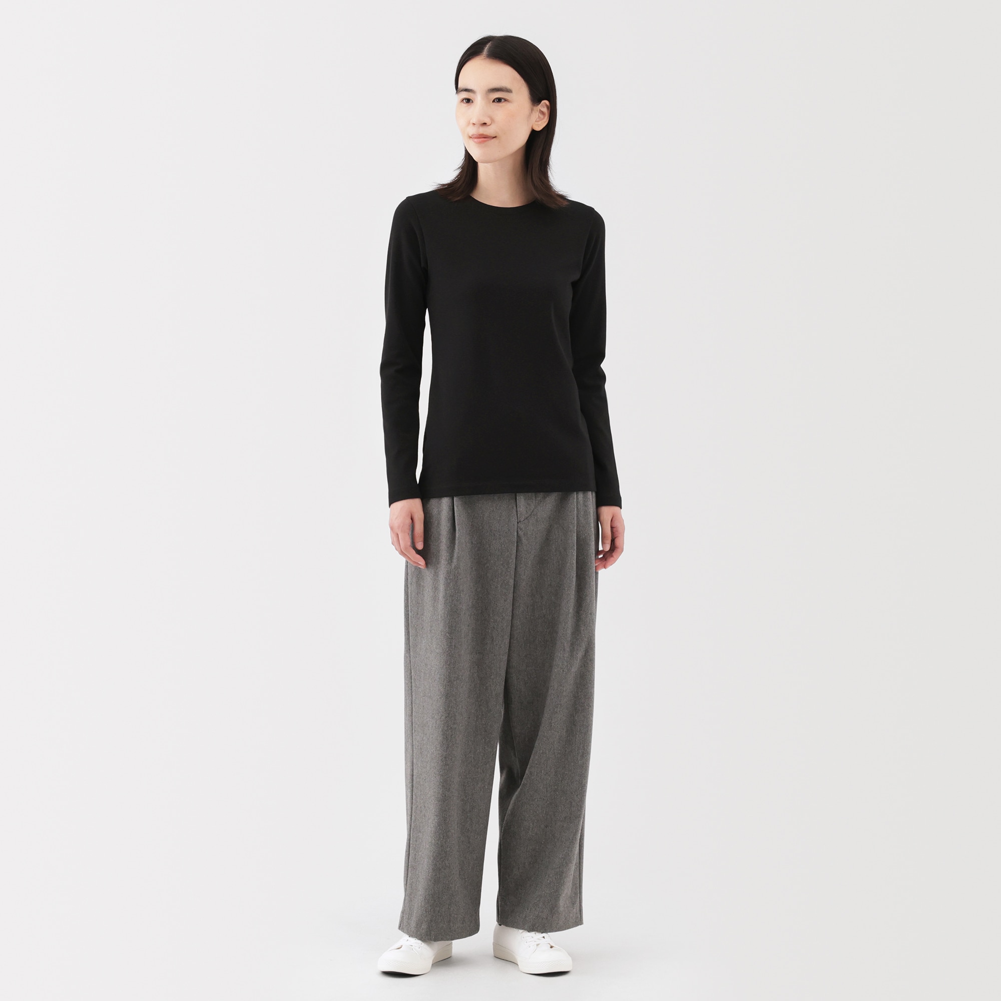 婦人　起毛フライス編みクルーネック長袖Ｔシャツ