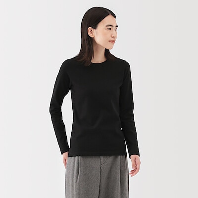 婦人　起毛フライス編みクルーネック長袖Ｔシャツ