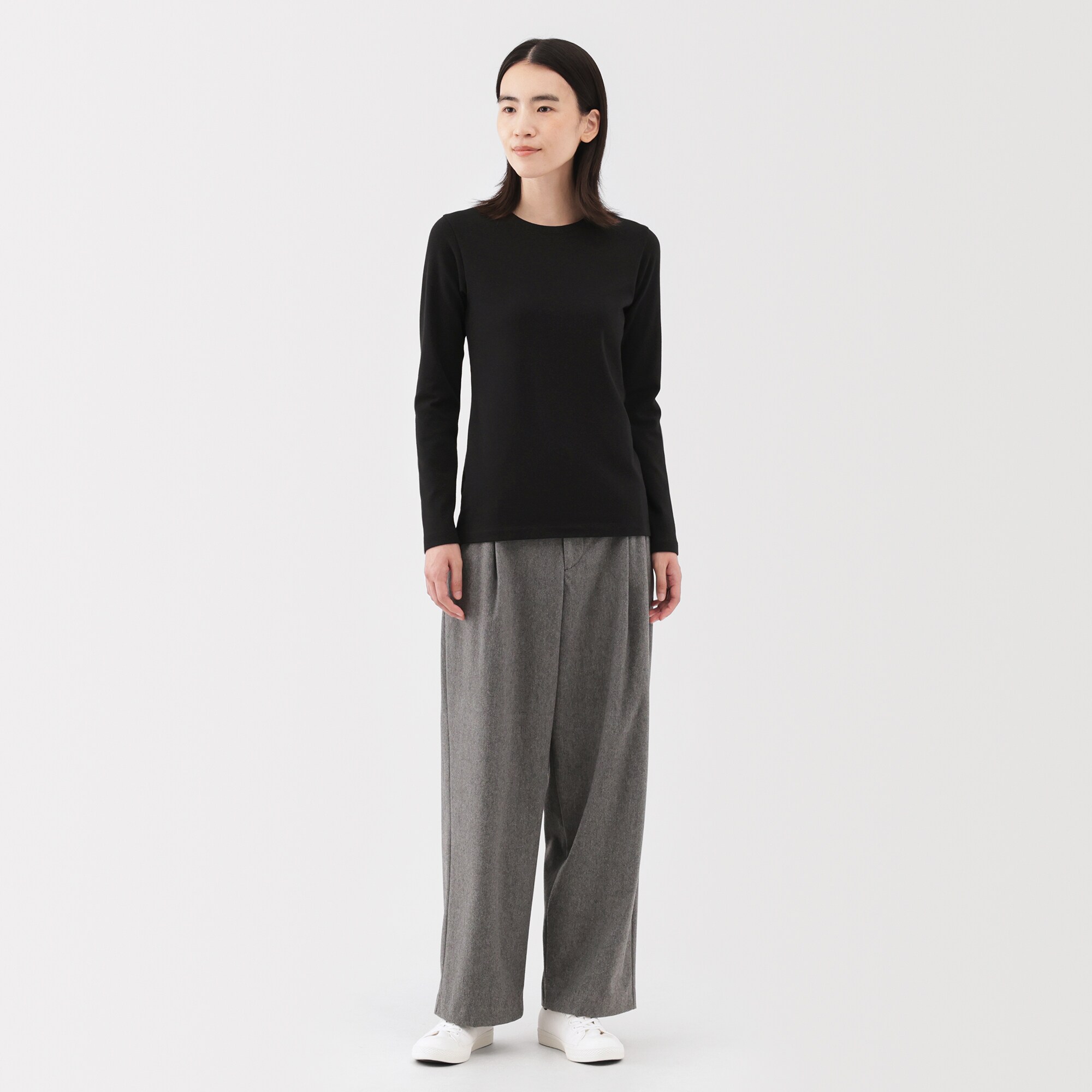 婦人　起毛フライス編みクルーネック長袖Ｔシャツ