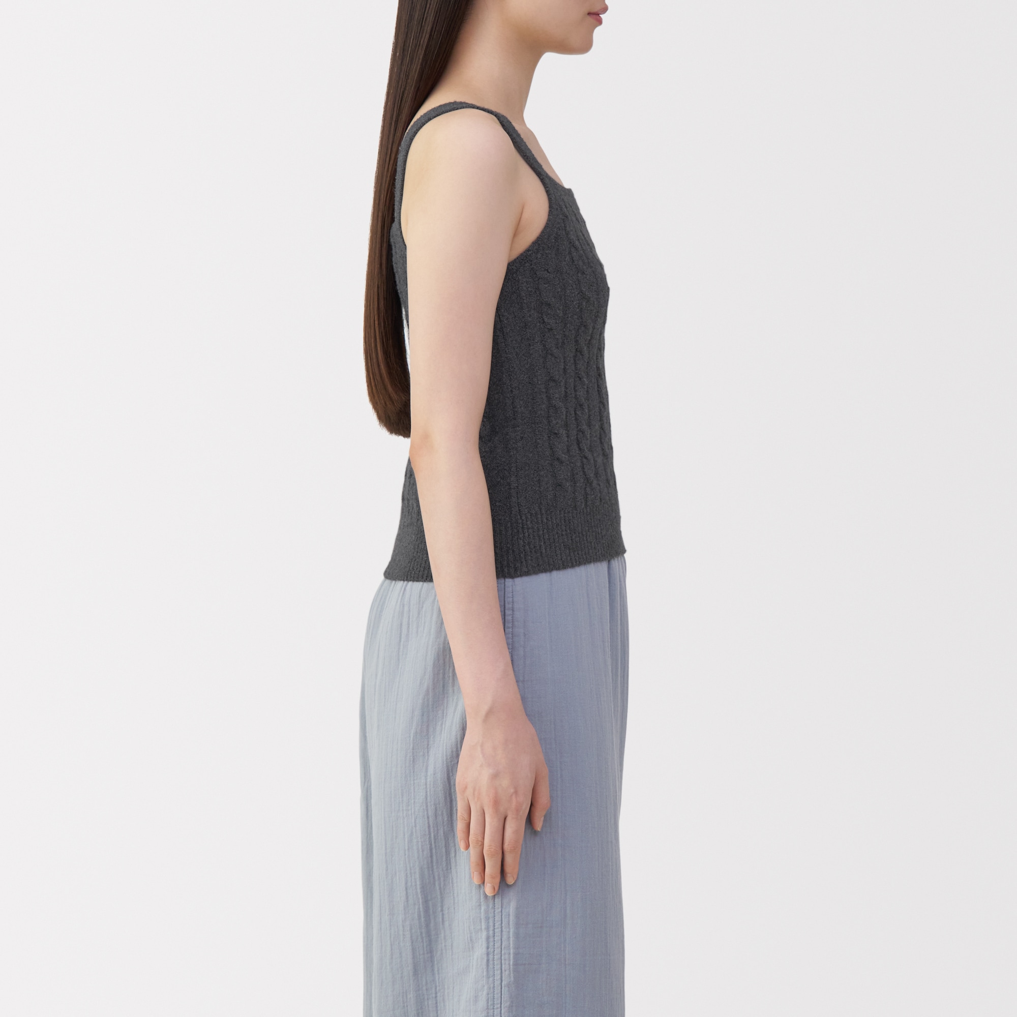 婦人　コットン混もこもこキャミソール　ケーブル柄