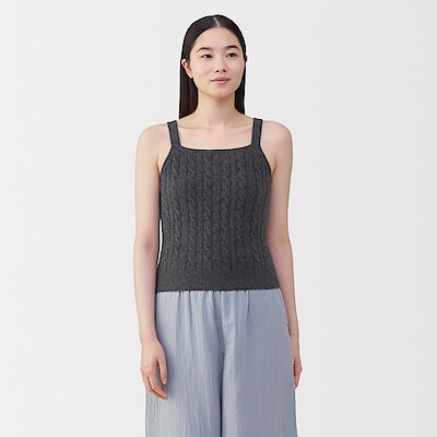 婦人　コットン混もこもこキャミソール　ケーブル柄