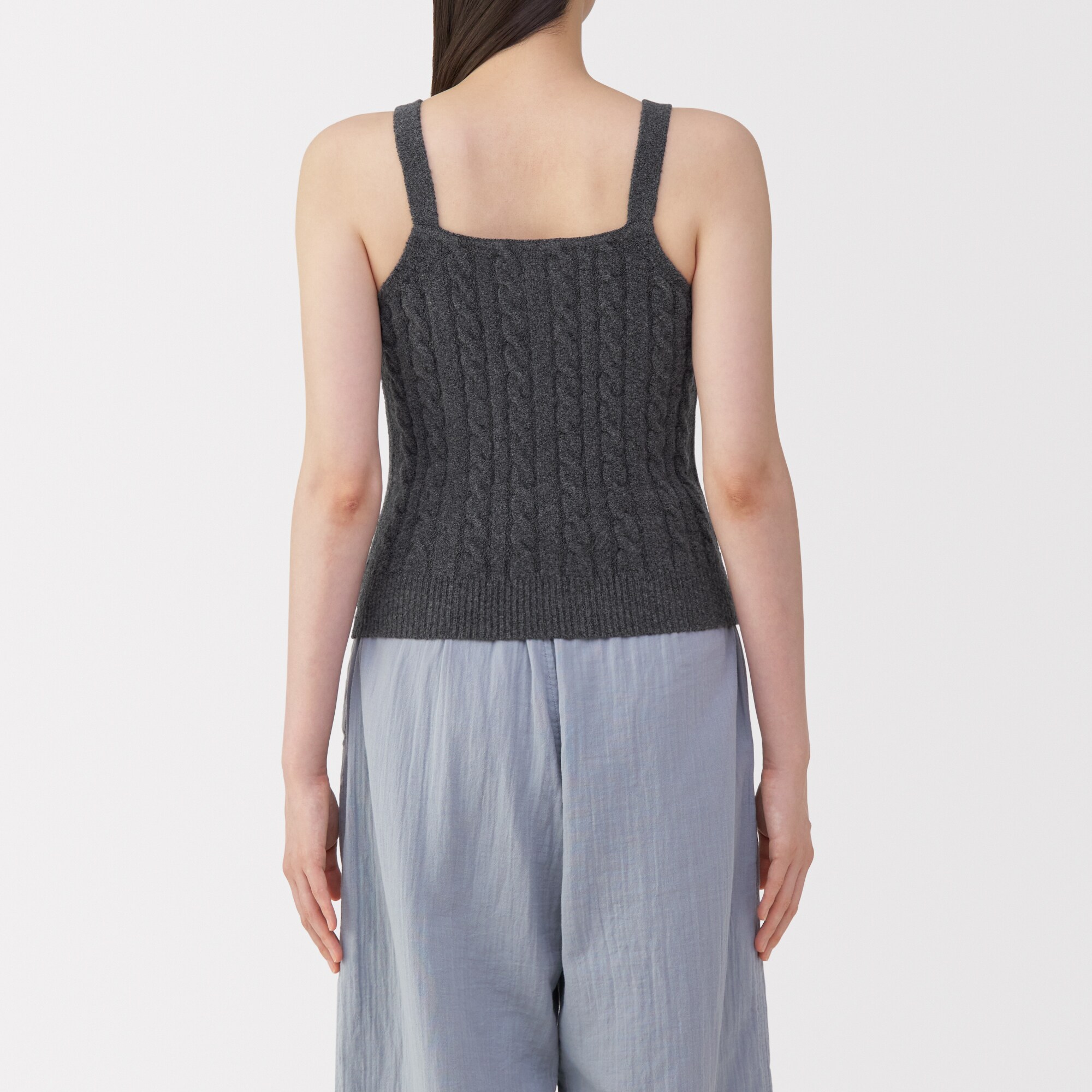 婦人　コットン混もこもこキャミソール　ケーブル柄