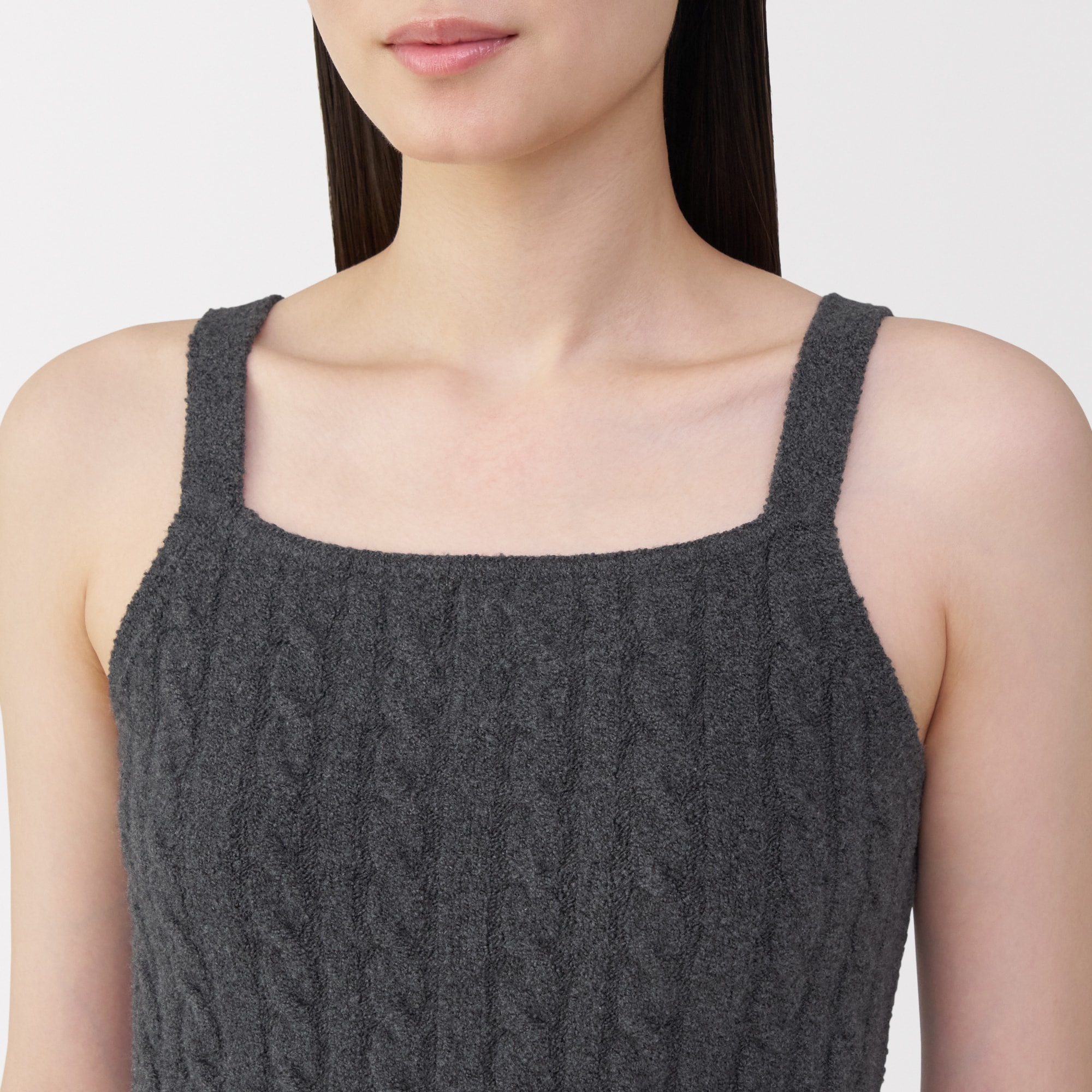 婦人　コットン混もこもこキャミソール　ケーブル柄