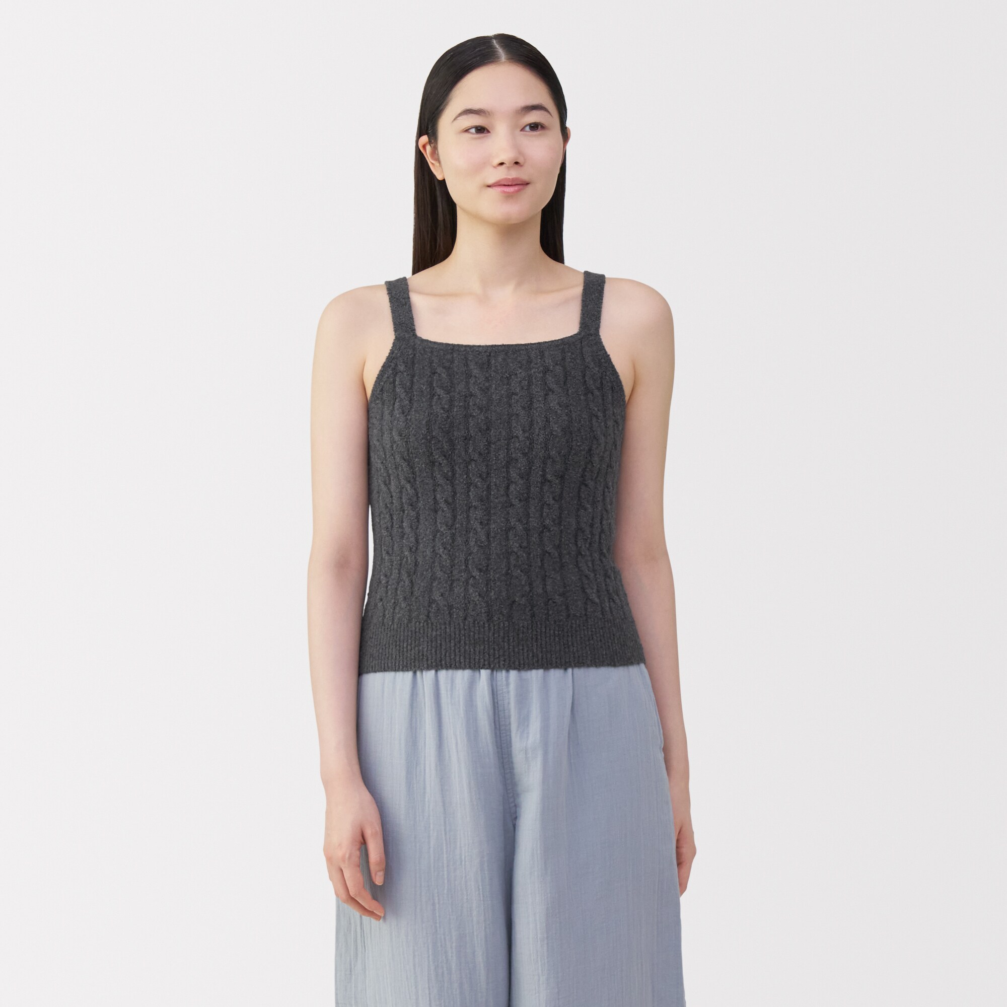 婦人　コットン混もこもこキャミソール　ケーブル柄