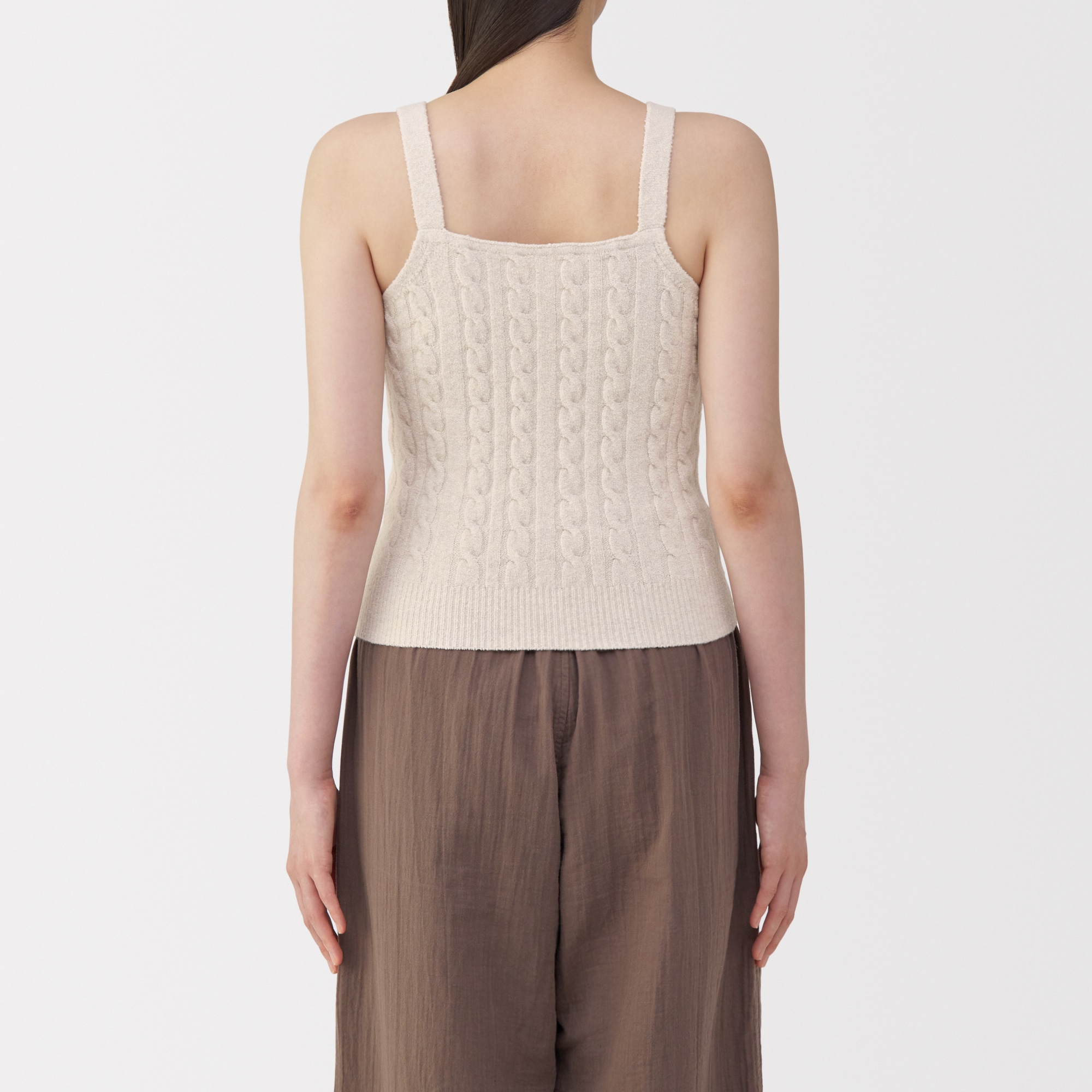 婦人　コットン混もこもこキャミソール　ケーブル柄