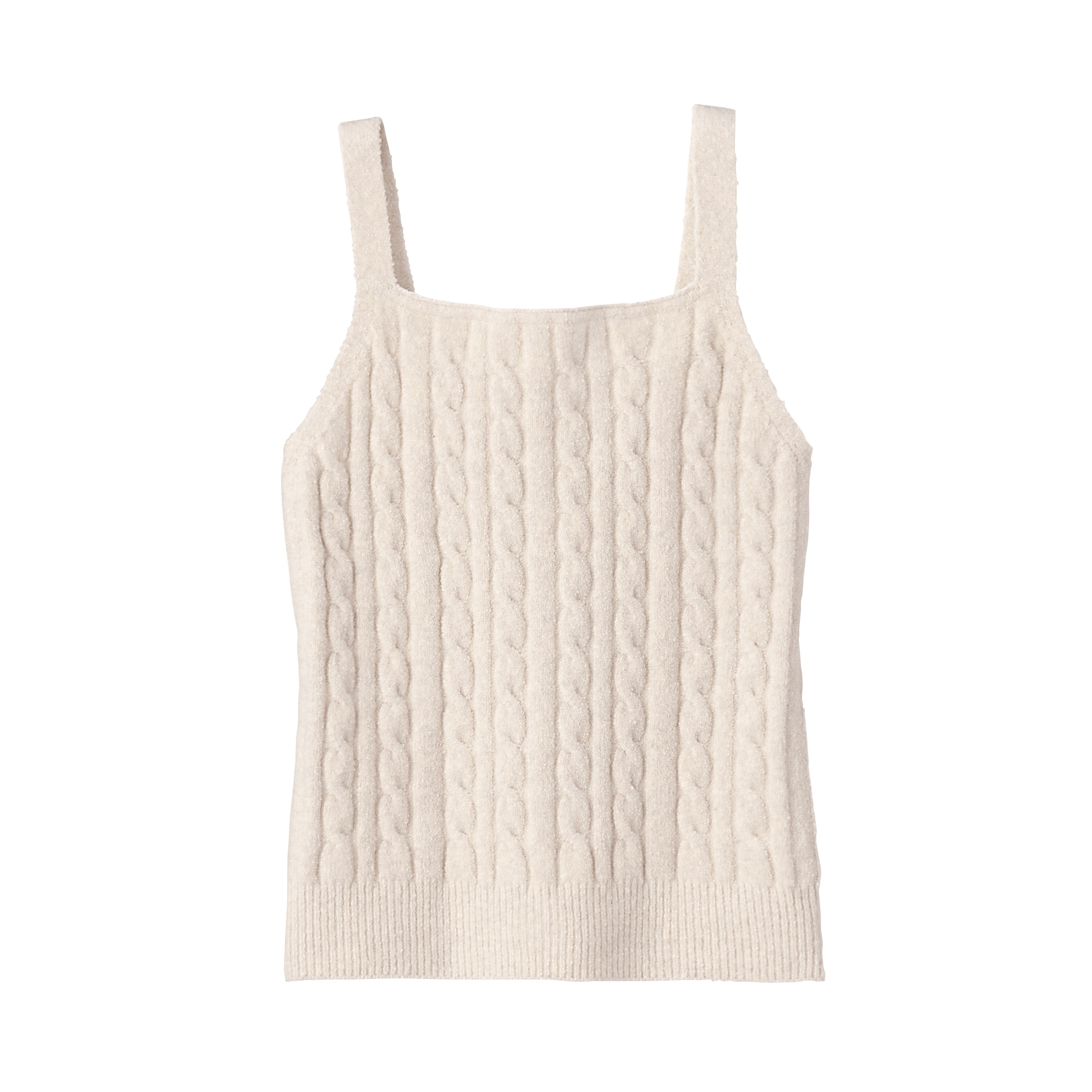 婦人　コットン混もこもこキャミソール　ケーブル柄