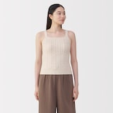 婦人　コットン混もこもこキャミソール　ケーブル柄