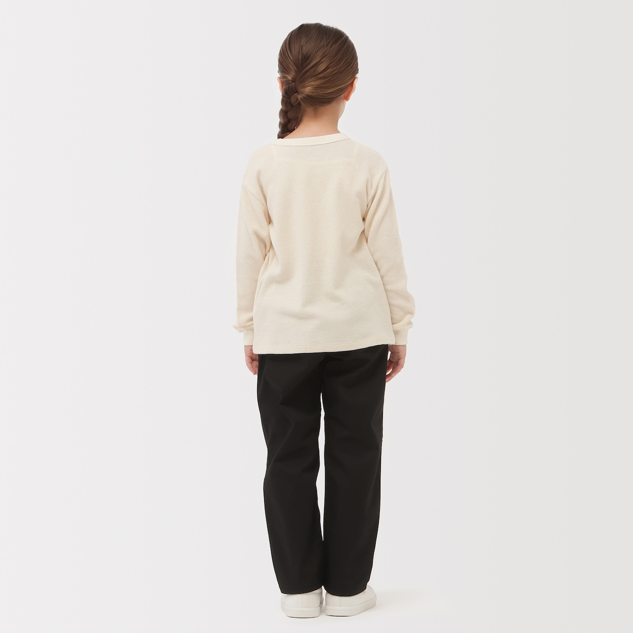 キッズ　ワッフル編みクルーネック長袖Ｔシャツ