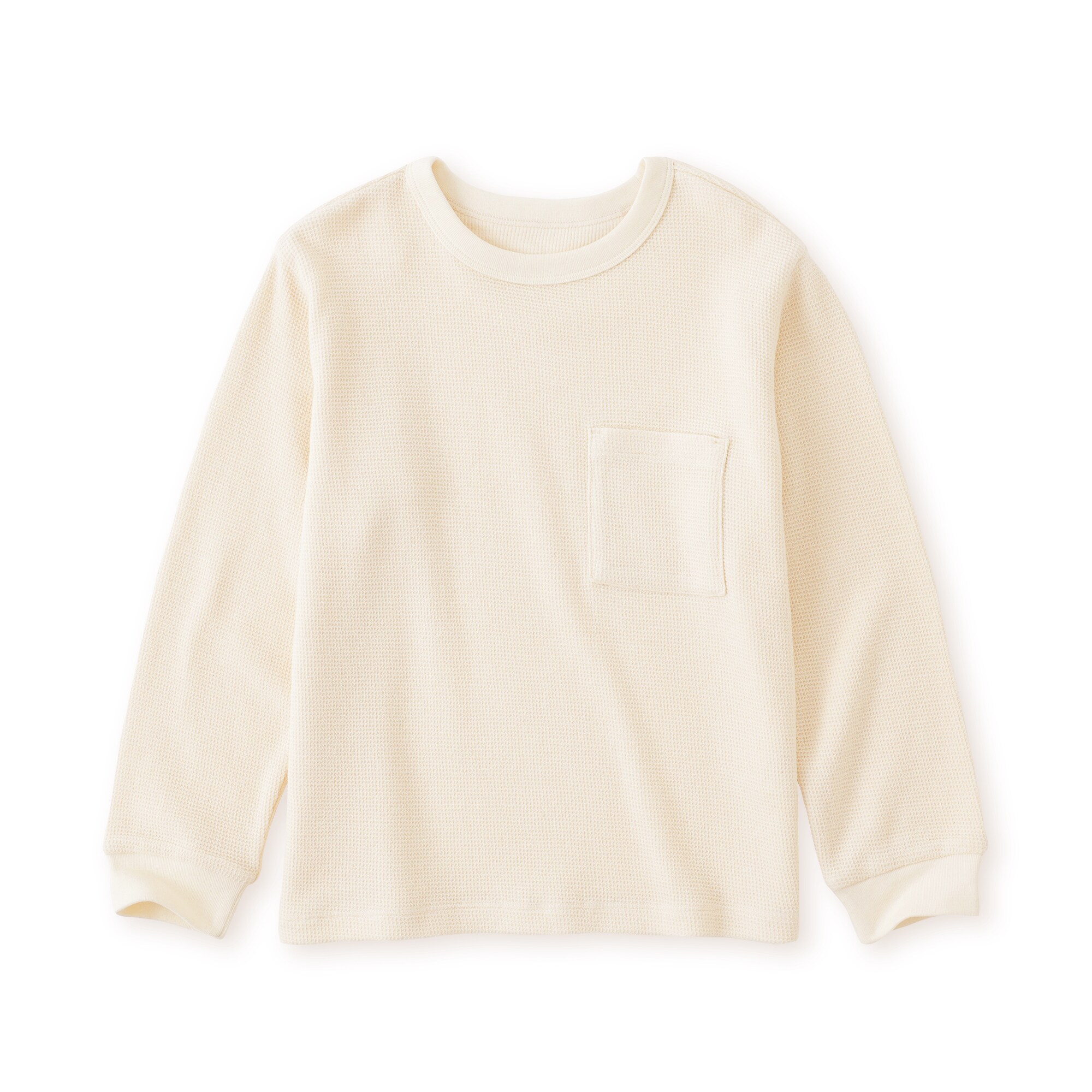 キッズ　ワッフル編みクルーネック長袖Ｔシャツ