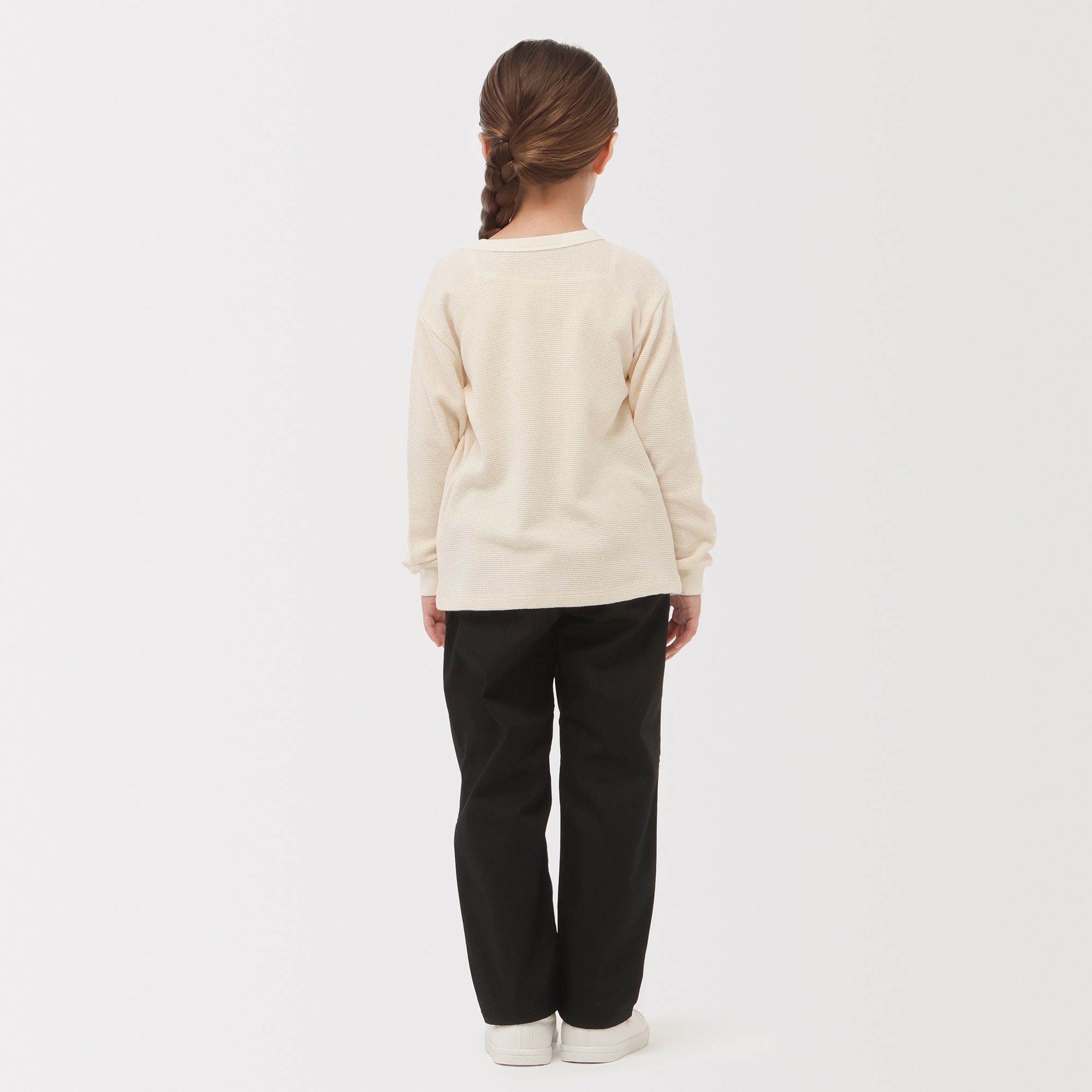 キッズ　ワッフル編みクルーネック長袖Ｔシャツ