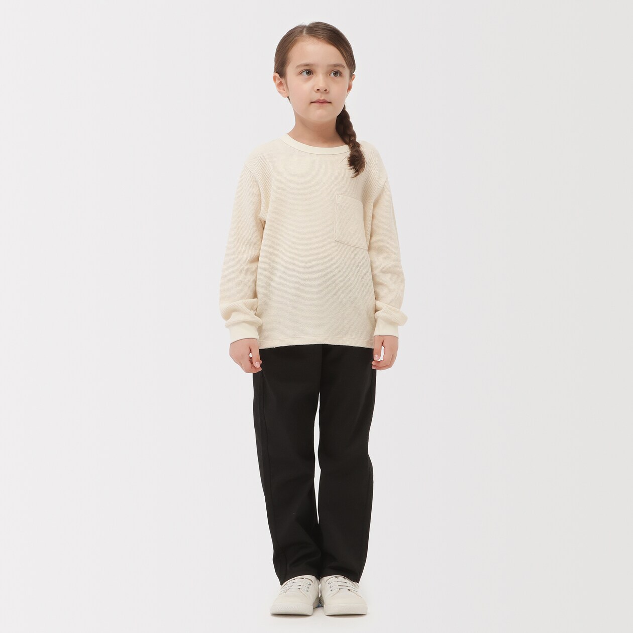 キッズ　ワッフル編みクルーネック長袖Ｔシャツ