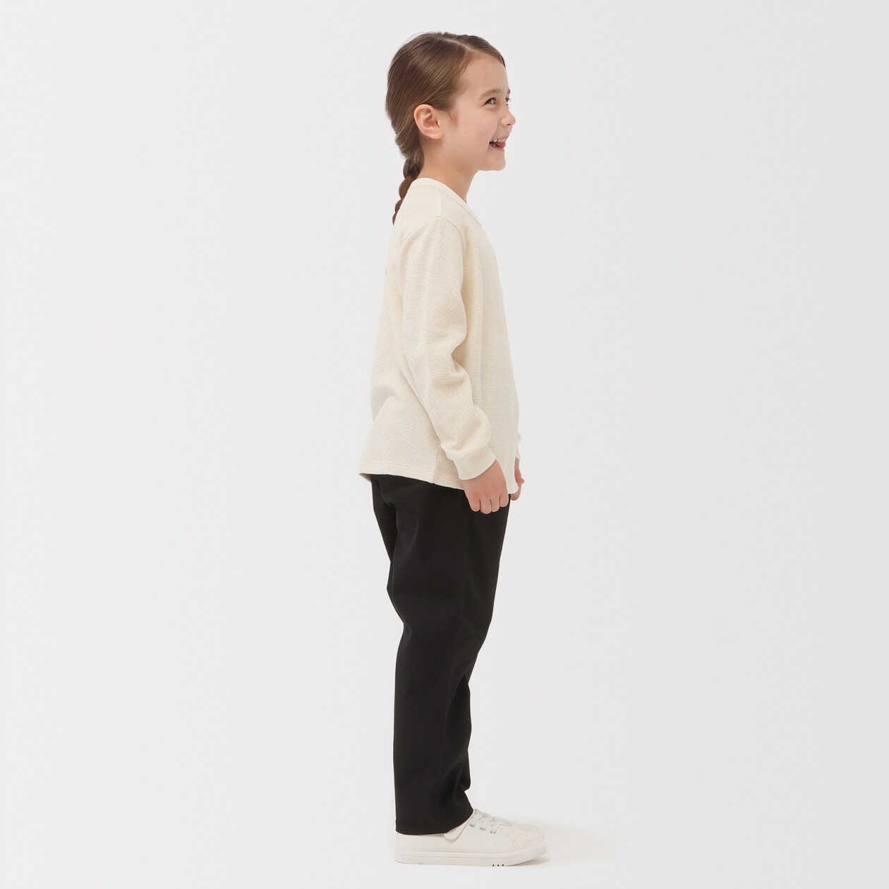 キッズ　ワッフル編みクルーネック長袖Ｔシャツ