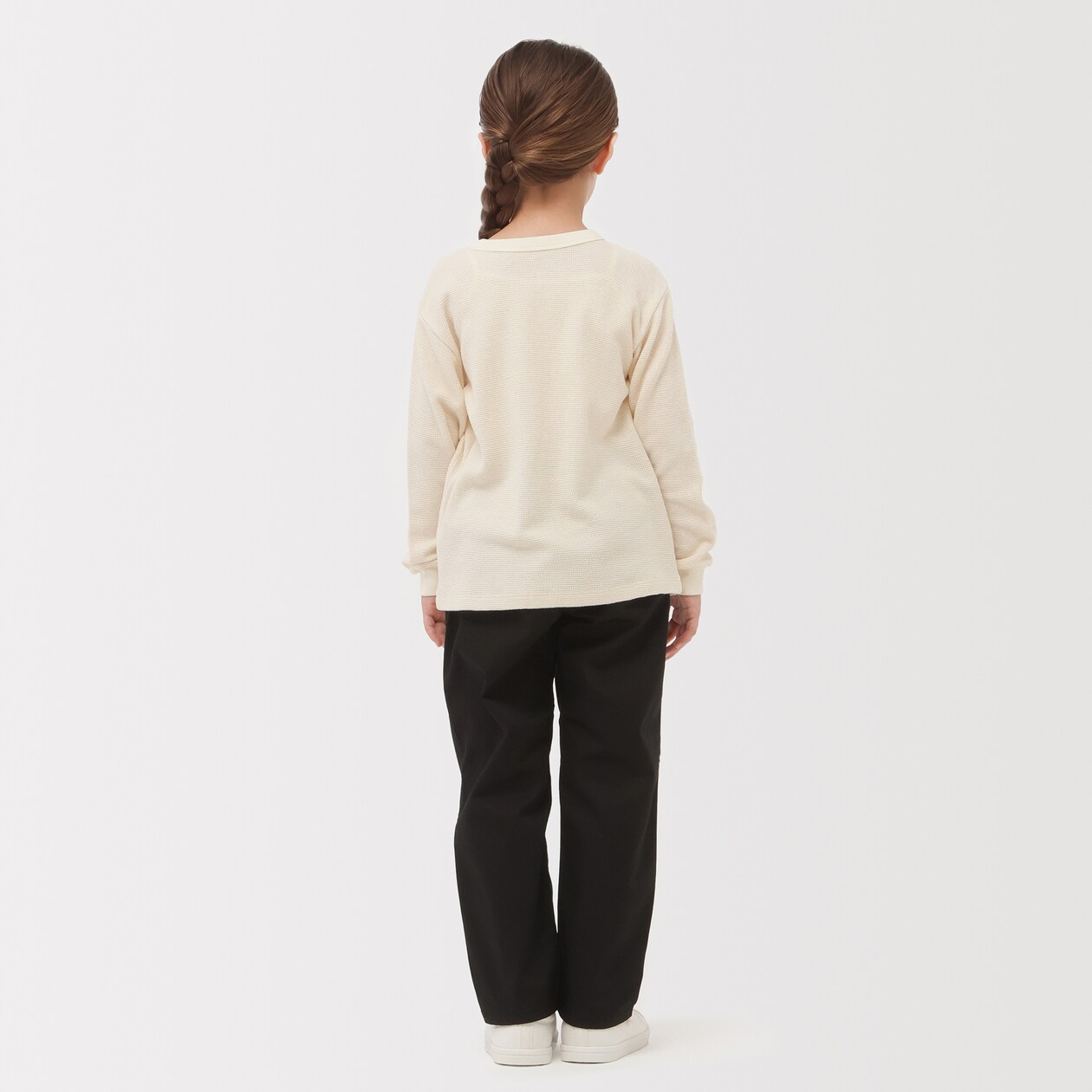 キッズ　ワッフル編みクルーネック長袖Ｔシャツ