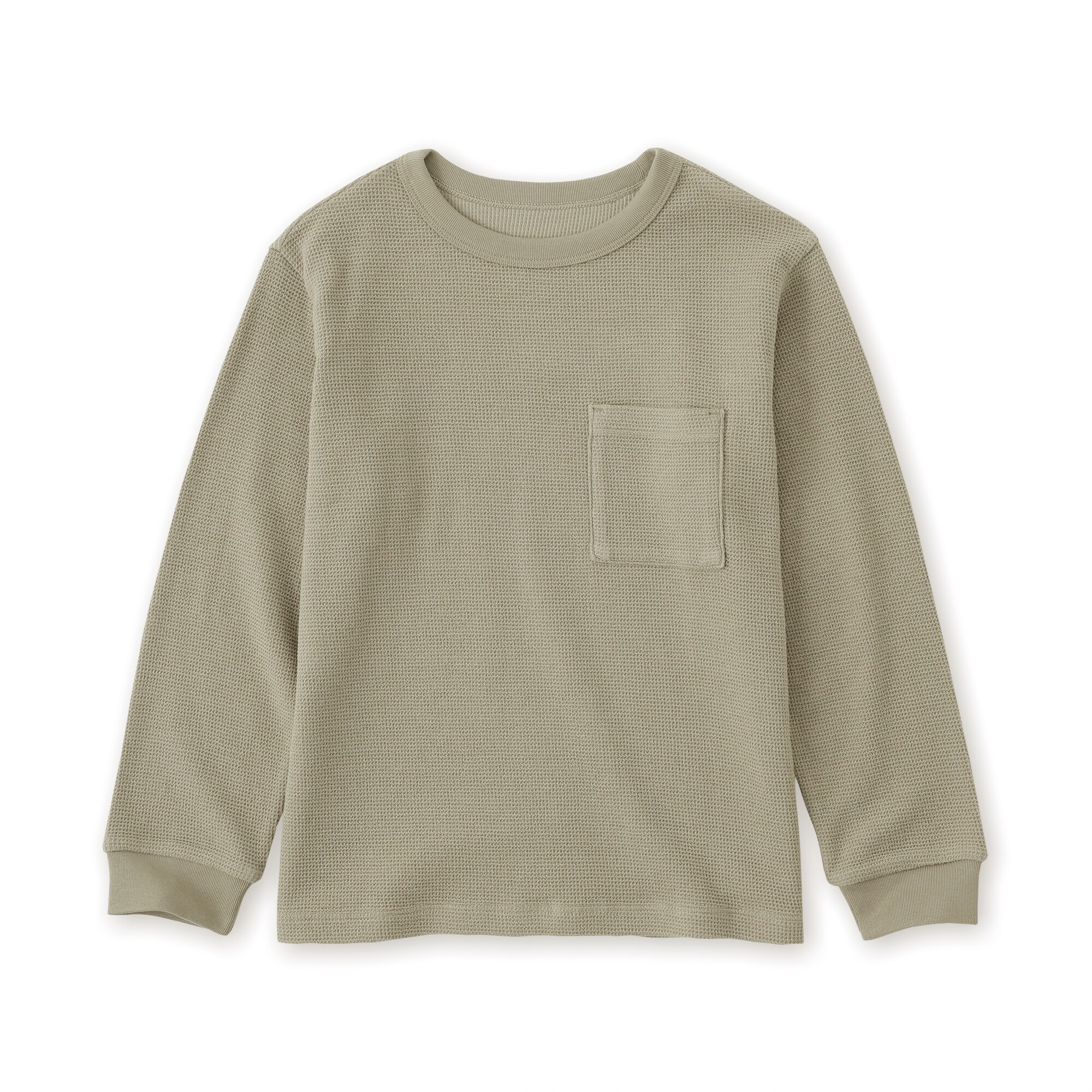 キッズ　ワッフル編みクルーネック長袖Ｔシャツ