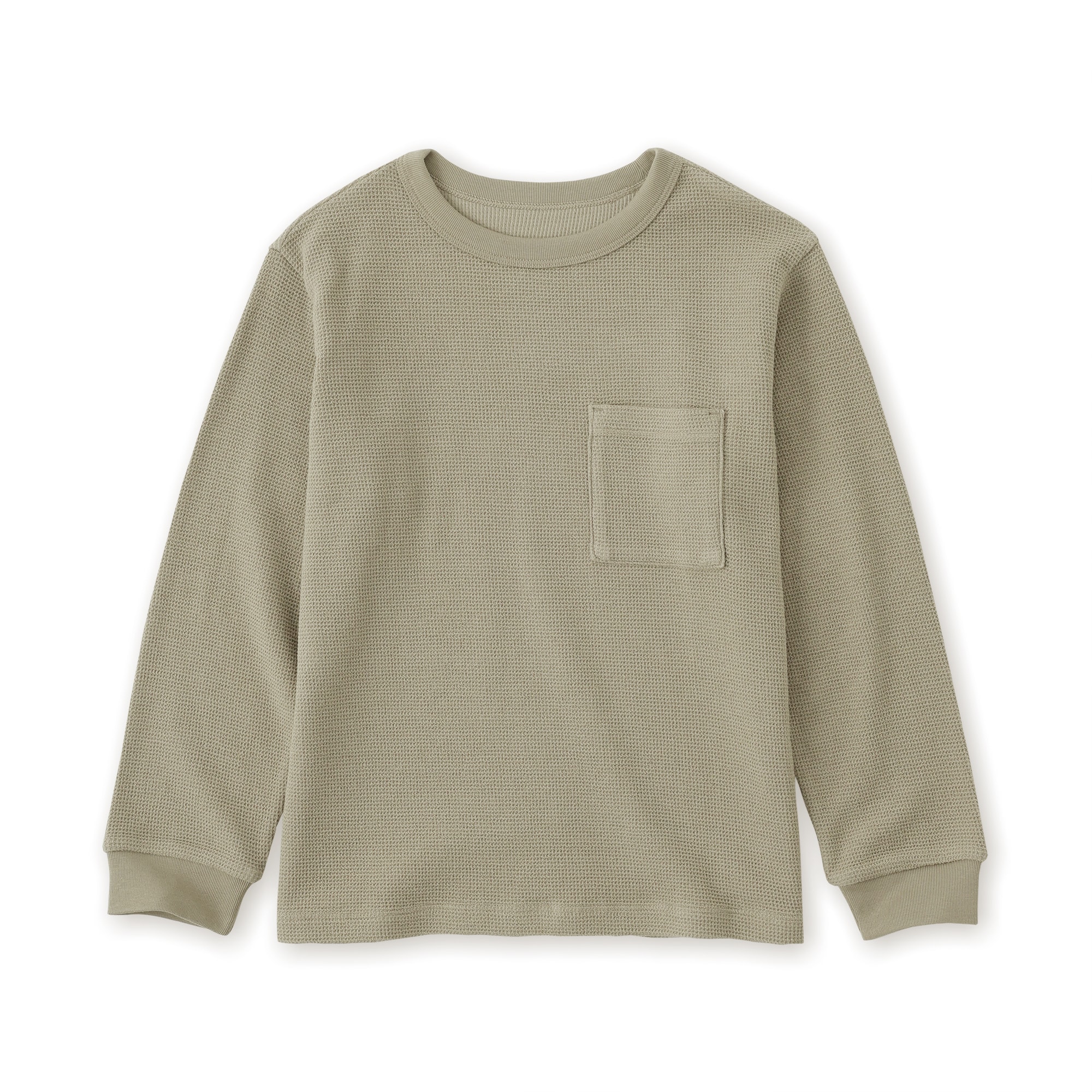 キッズ　ワッフル編みクルーネック長袖Ｔシャツ
