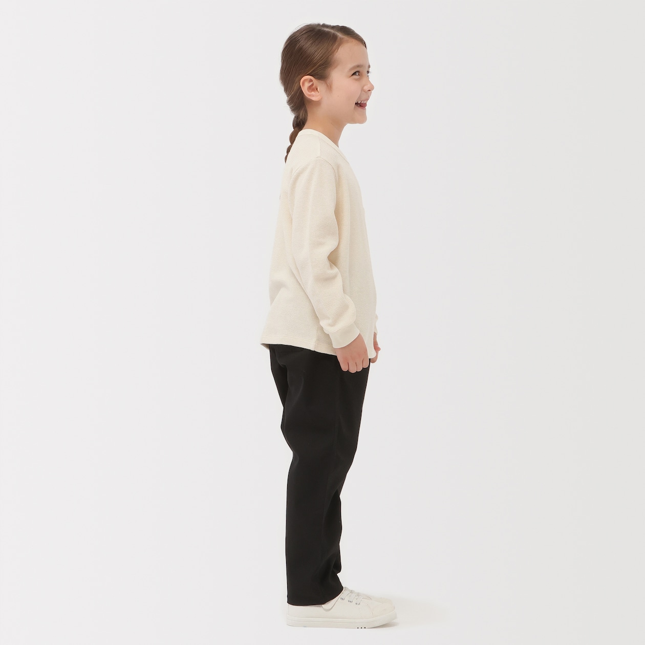 キッズ　ワッフル編みクルーネック長袖Ｔシャツ
