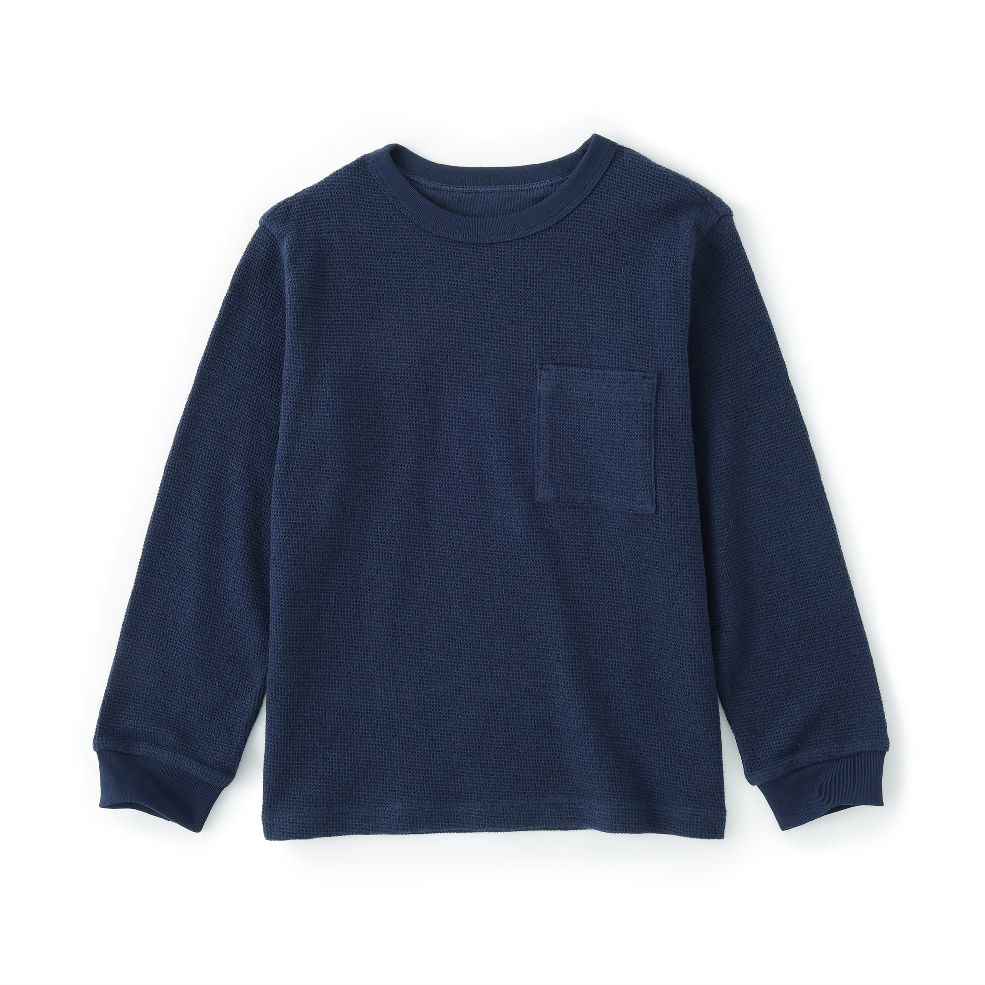 キッズ　ワッフル編みクルーネック長袖Ｔシャツ
