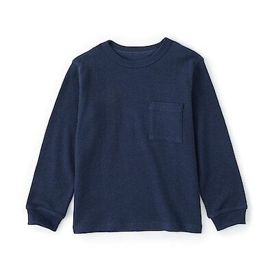 キッズ　ワッフル編みクルーネック長袖Ｔシャツ