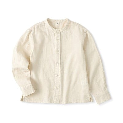 キッズ　二重ガーゼスタンドカラー長袖シャツ