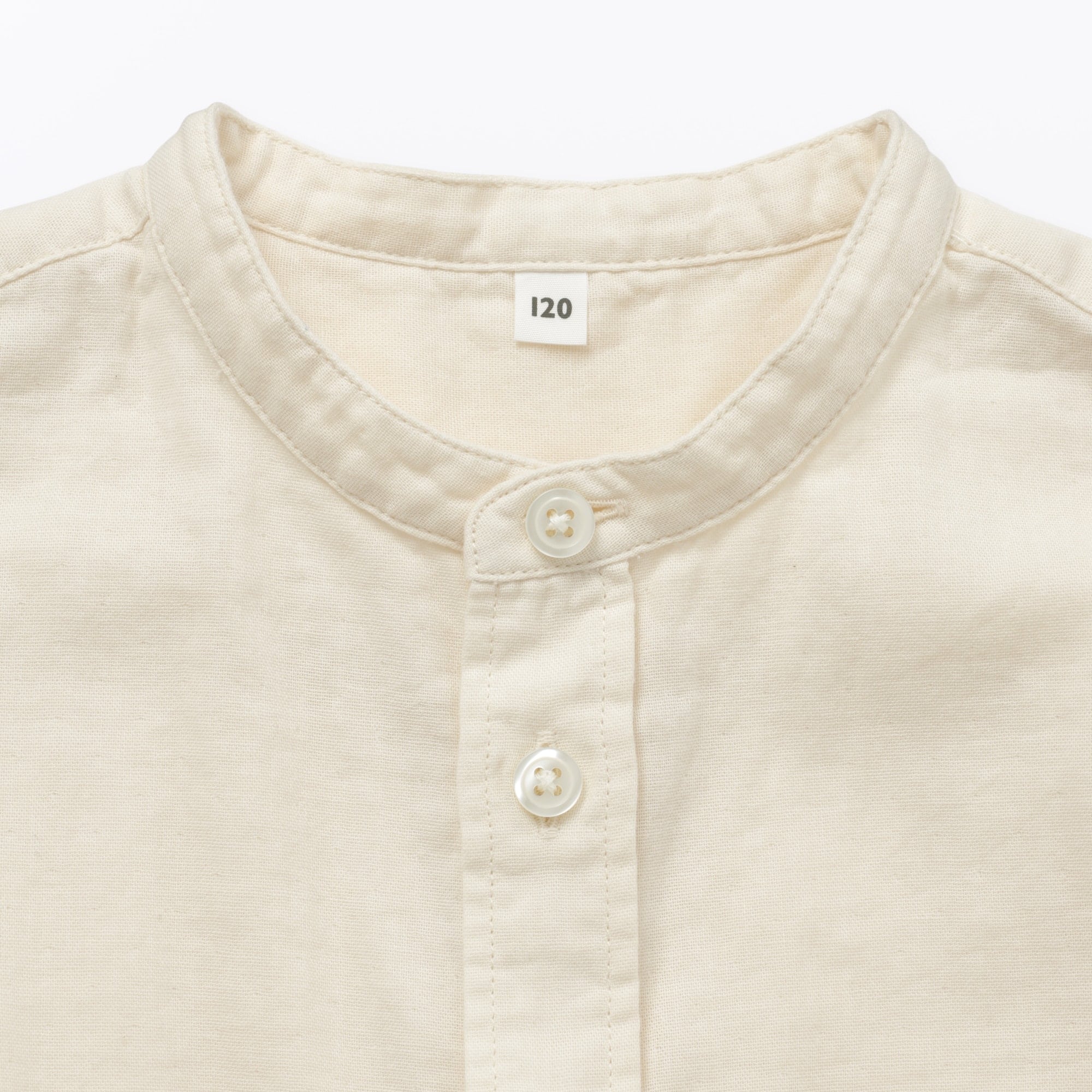 キッズ　二重ガーゼスタンドカラー長袖シャツ
