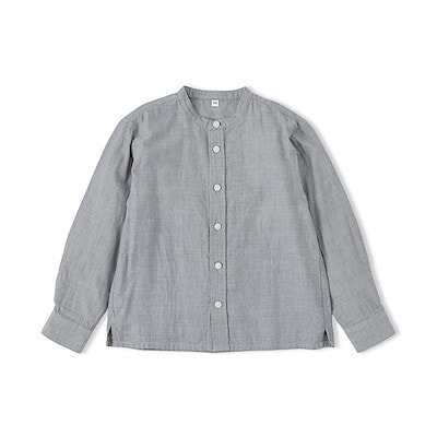 キッズ　二重ガーゼスタンドカラー長袖シャツ