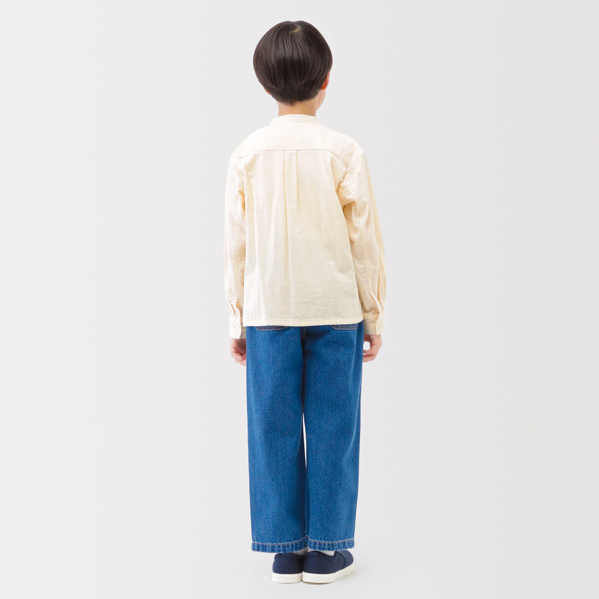 キッズ　二重ガーゼスタンドカラー長袖シャツ