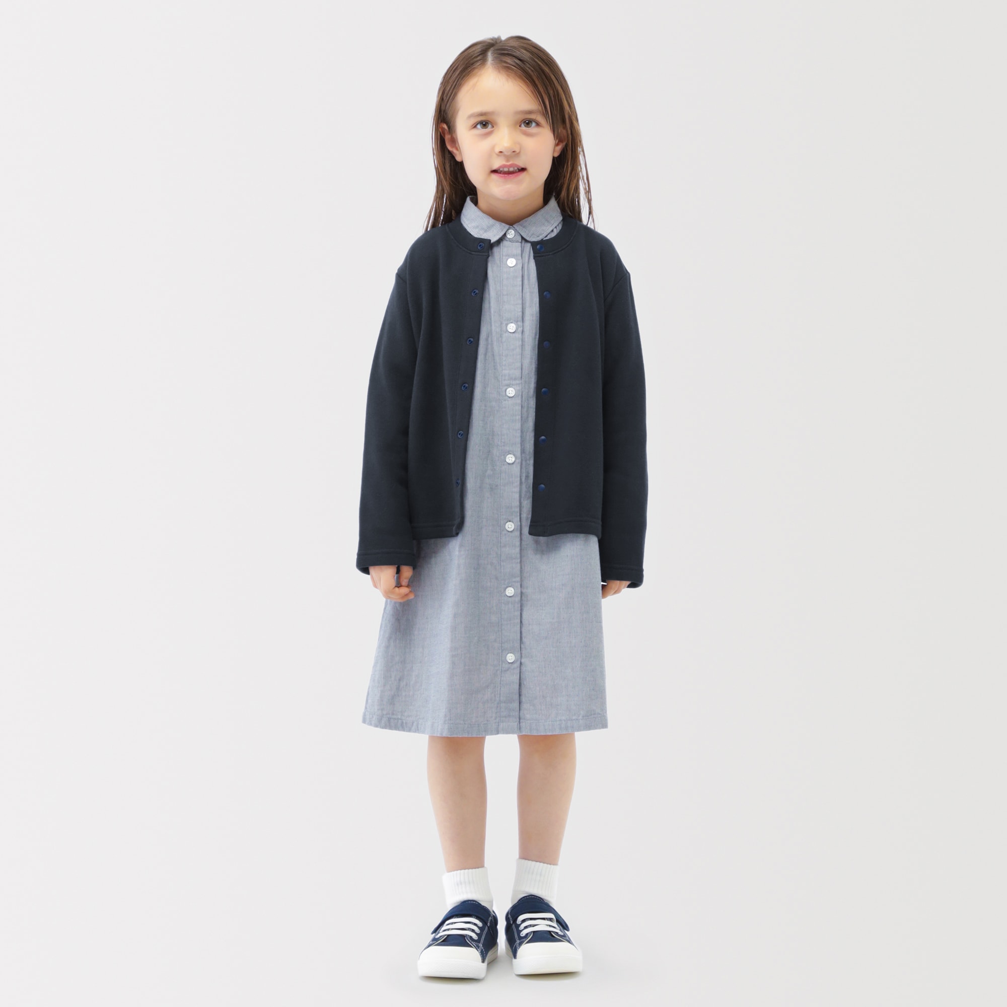 良品計画 スウェットカーディガン ジャケット ネイビー 紺色 羽織 綿100%M 岡山表町商店街秋冬服の着回しアイテム！「二重編み スウェット