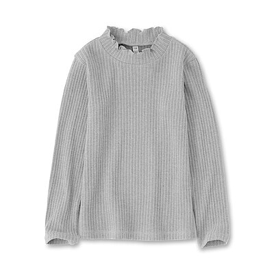 【８月下旬発売予定】キッズ　ストレッチジャカード編みハイネック長袖Ｔシャツ