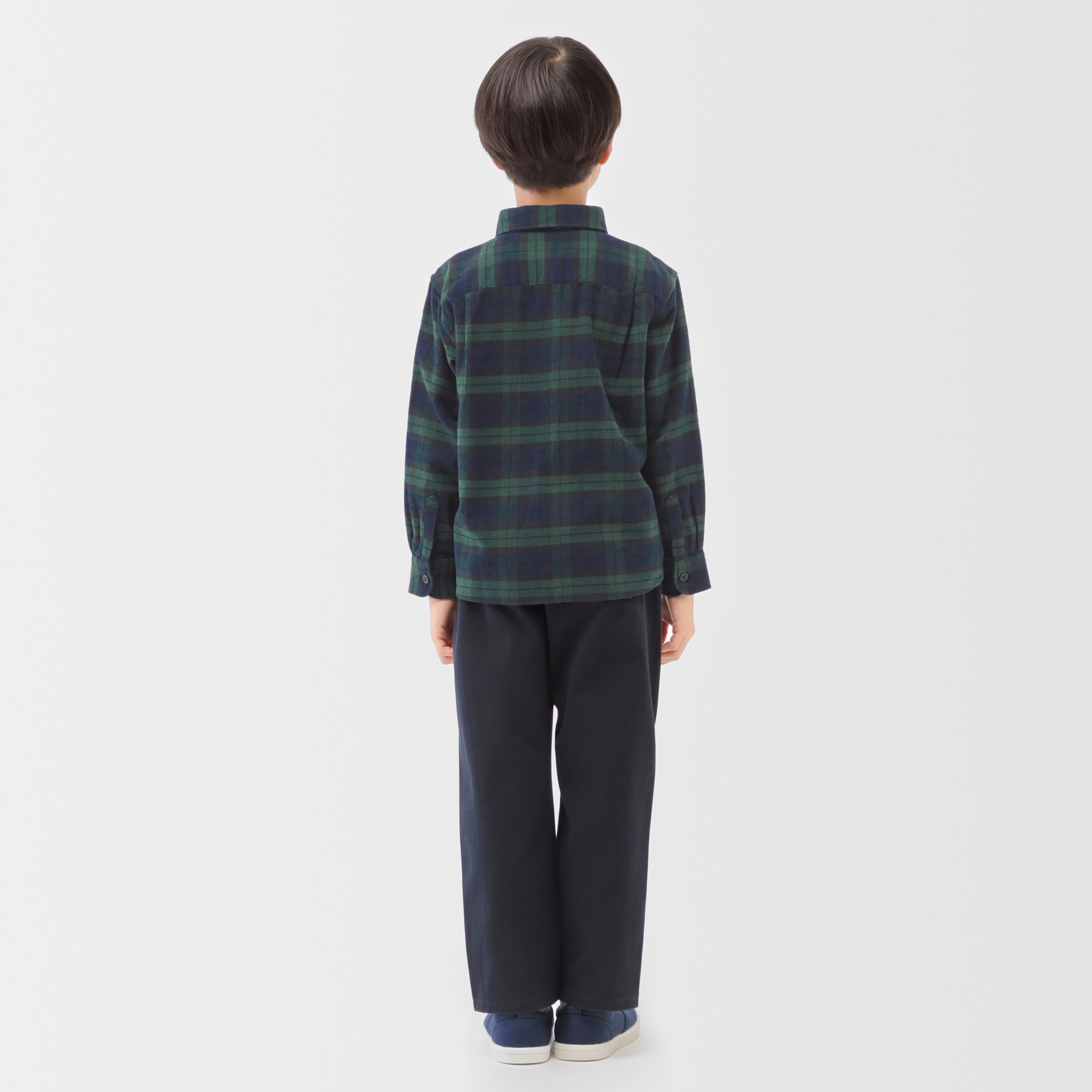 キッズ　両面起毛フランネルレギュラーカラー長袖シャツ
