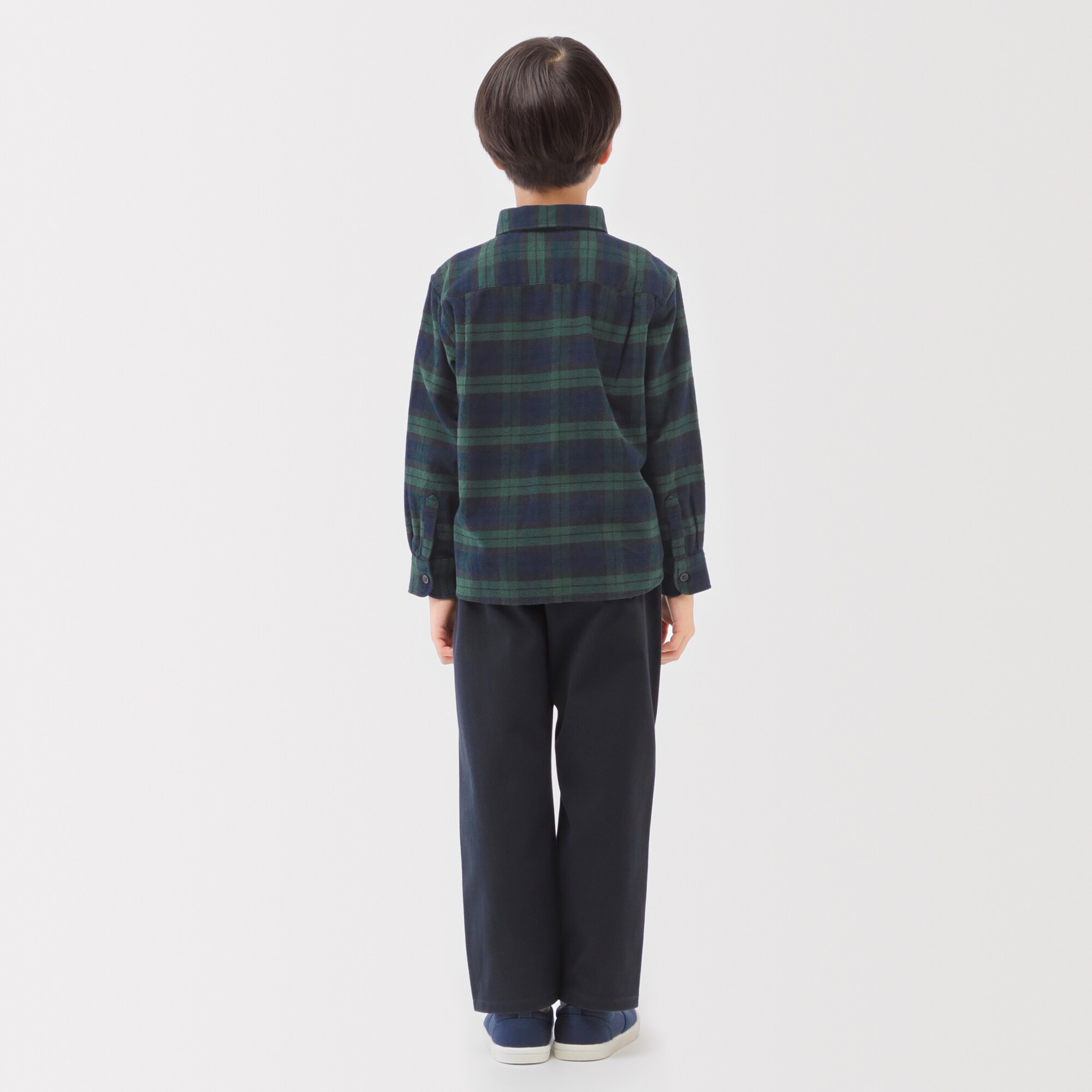 キッズ　両面起毛フランネルレギュラーカラー長袖シャツ