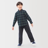 キッズ　両面起毛フランネルレギュラーカラー長袖シャツ
