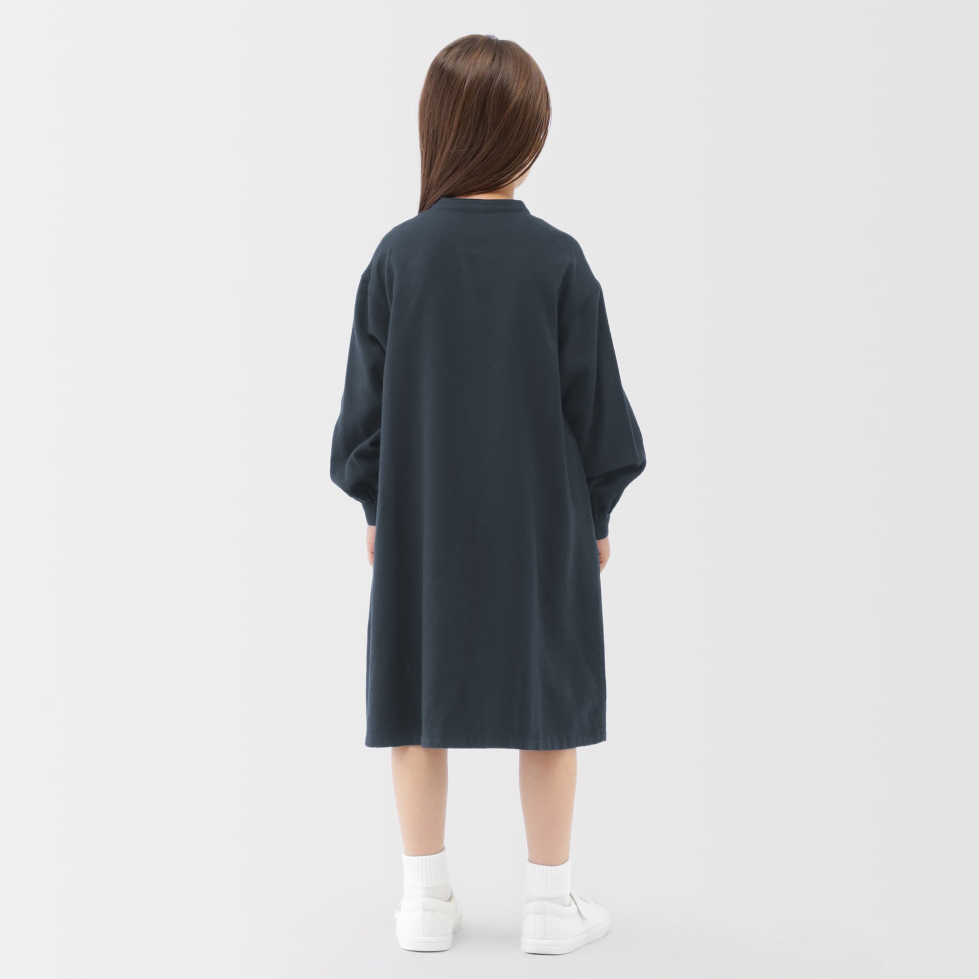 キッズ 両面起毛フランネルスタンドカラー長袖ワンピース | 無印良品