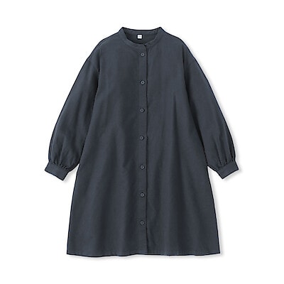 キッズ　両面起毛フランネルスタンドカラー長袖ワンピース