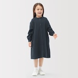 キッズ　両面起毛フランネルスタンドカラー長袖ワンピース