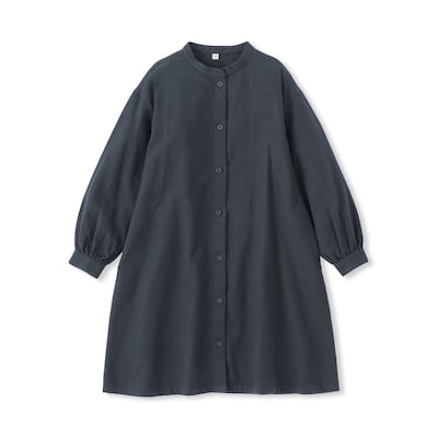 キッズ　両面起毛フランネルスタンドカラー長袖ワンピース