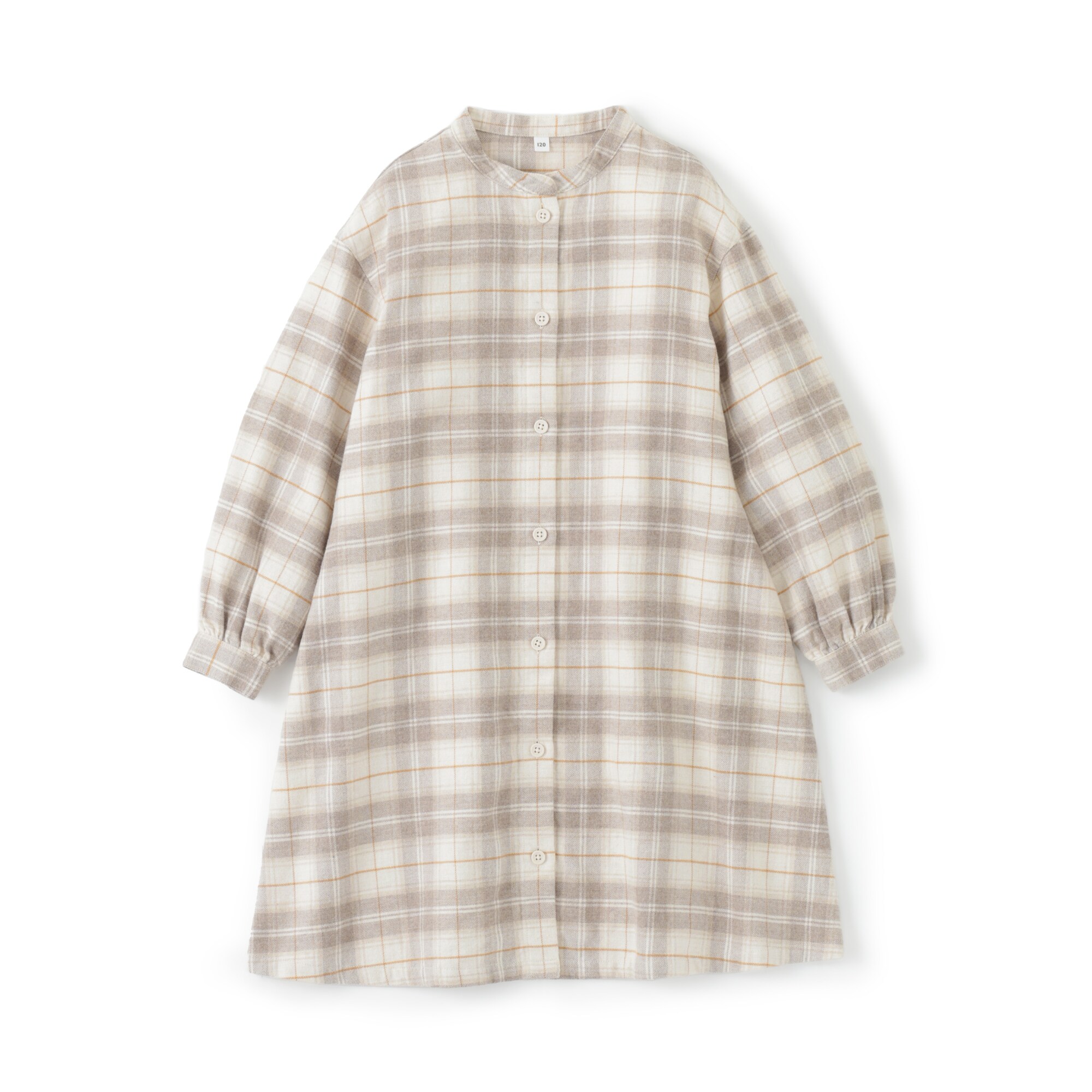 キッズ　両面起毛フランネルスタンドカラー長袖ワンピース