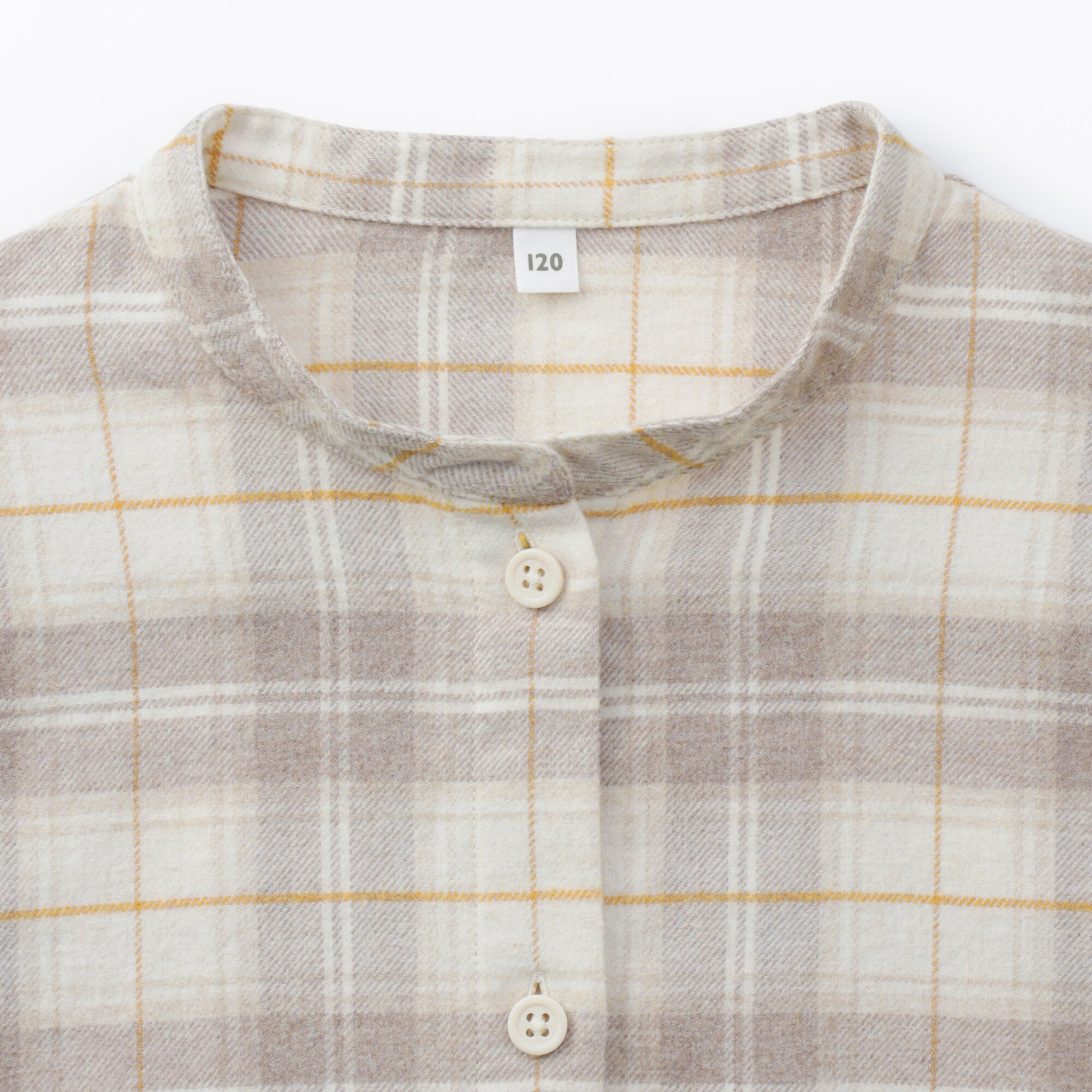 キッズ　両面起毛フランネルスタンドカラー長袖ワンピース