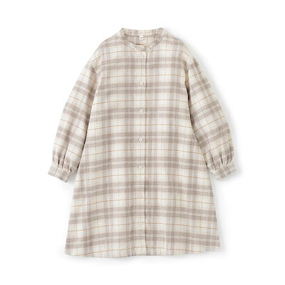 【８月下旬発売予定】キッズ　両面起毛フランネルスタンドカラー長袖ワンピース