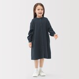 キッズ　両面起毛フランネルスタンドカラー長袖ワンピース