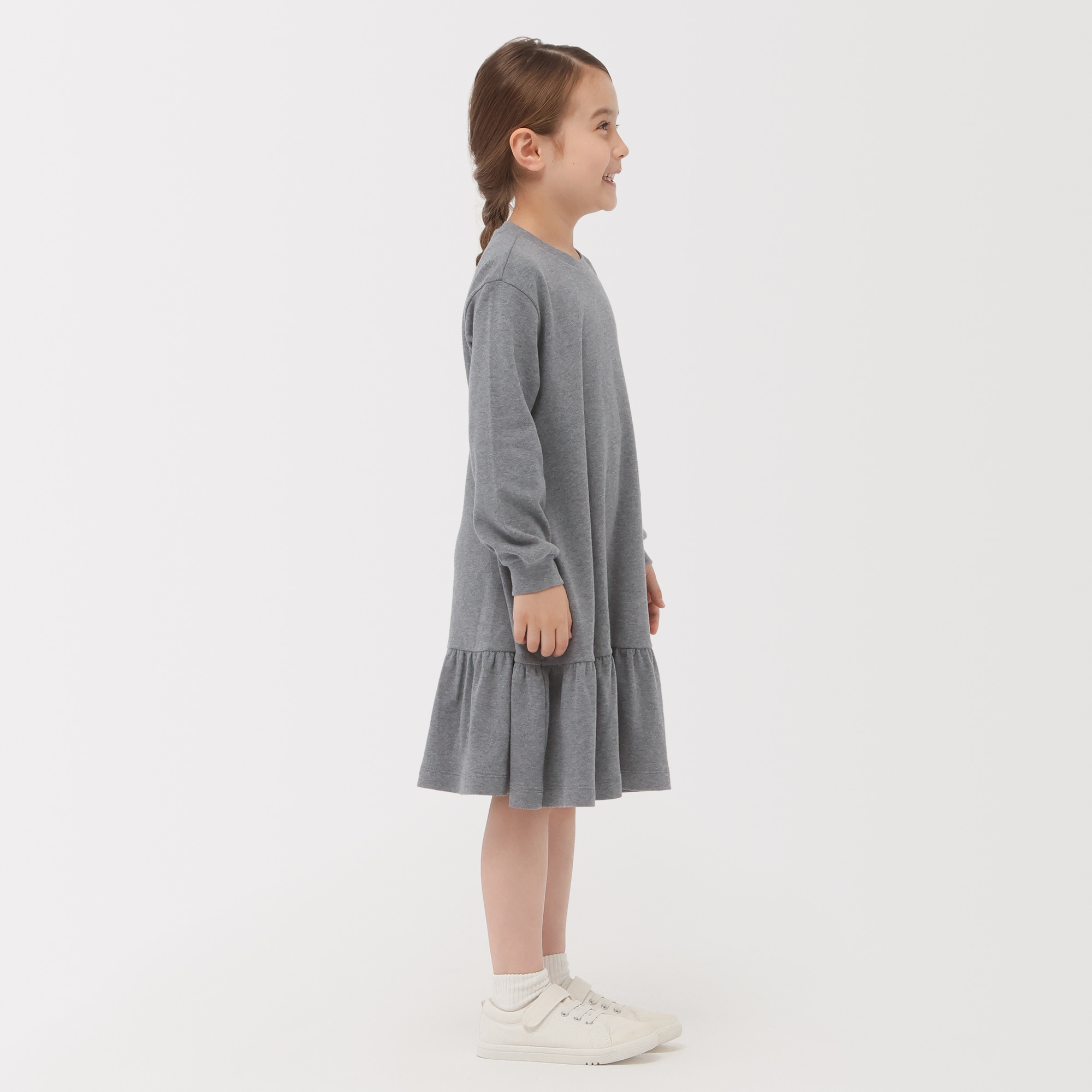 キッズ　両面起毛クルーネック長袖ワンピース