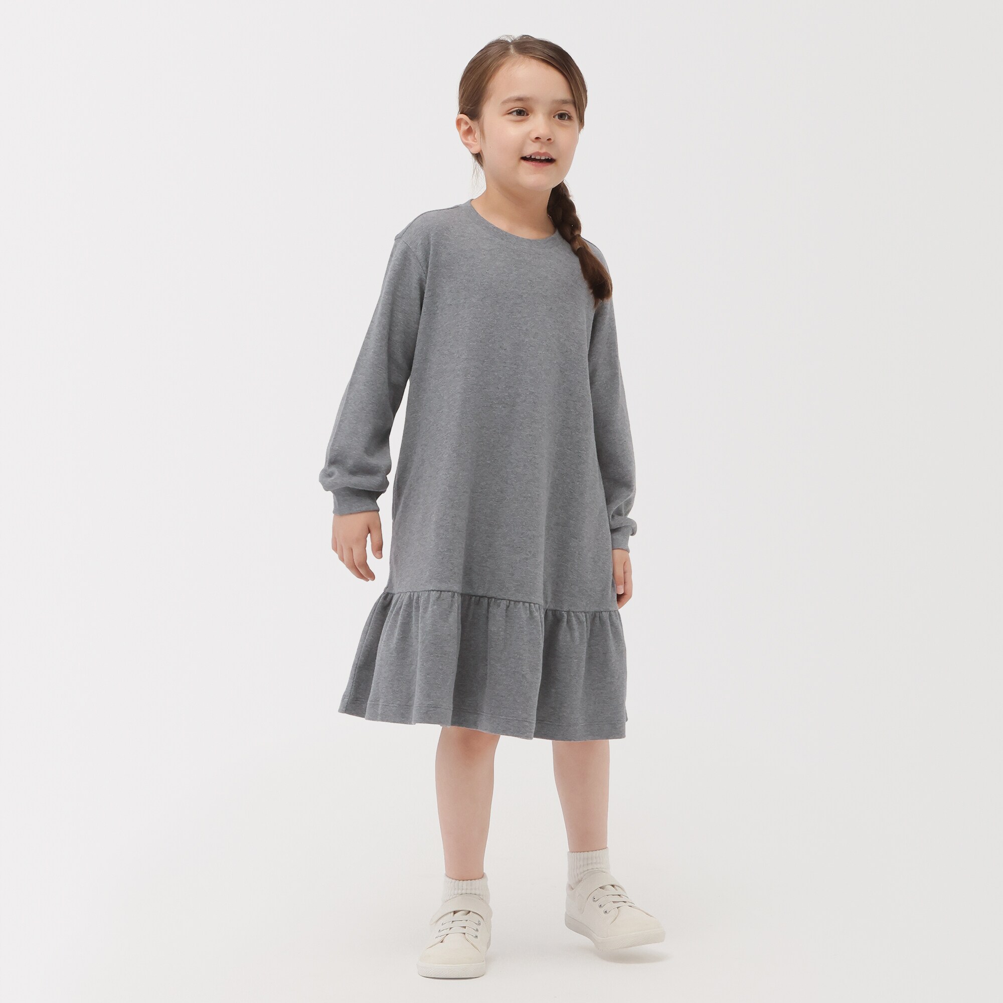 キッズ　両面起毛クルーネック長袖ワンピース